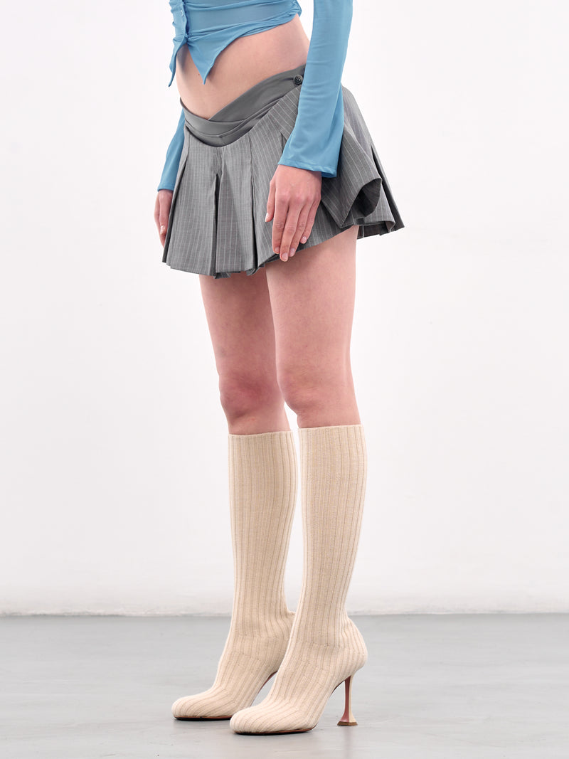 Pinstripe Pleated Mini Skirt (N0117-LIGHT-GREY)
