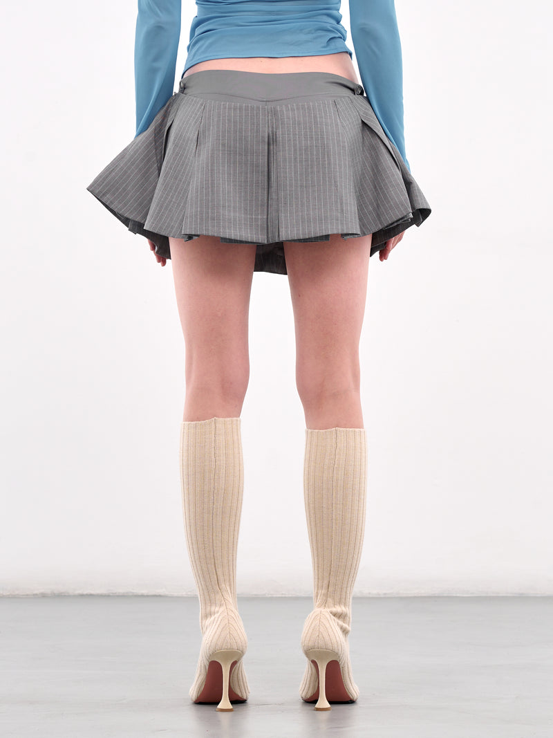 Pinstripe Pleated Mini Skirt (N0117-LIGHT-GREY)