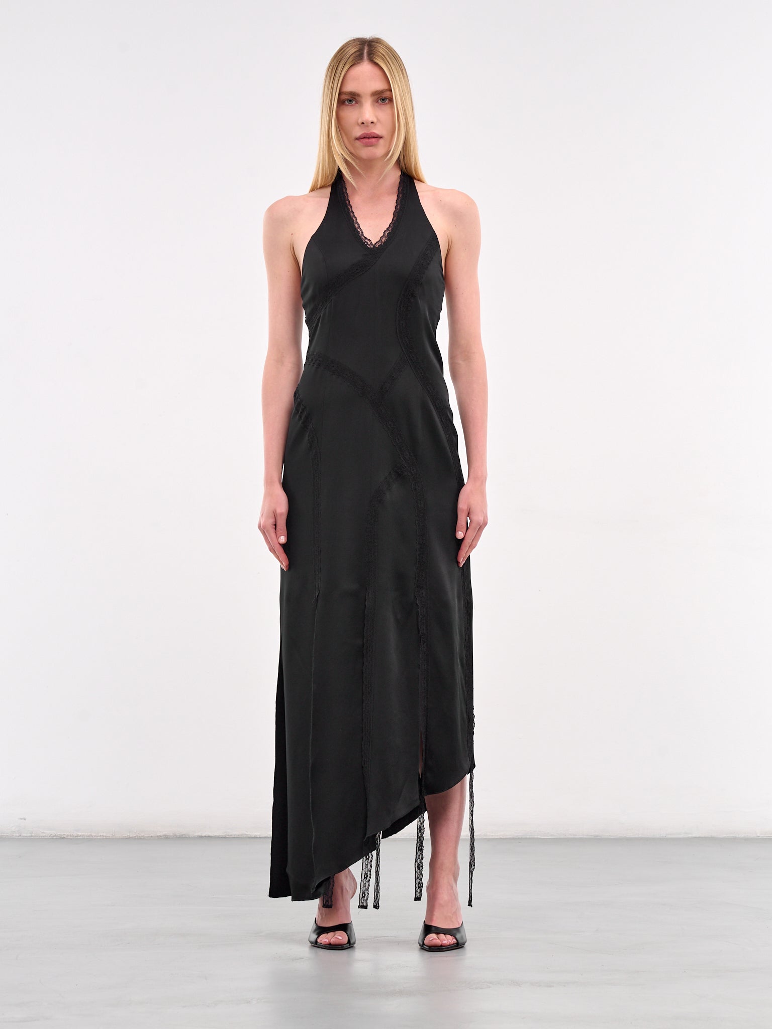 Asymmetric Lace Trim Dress (N0119-BLACK)