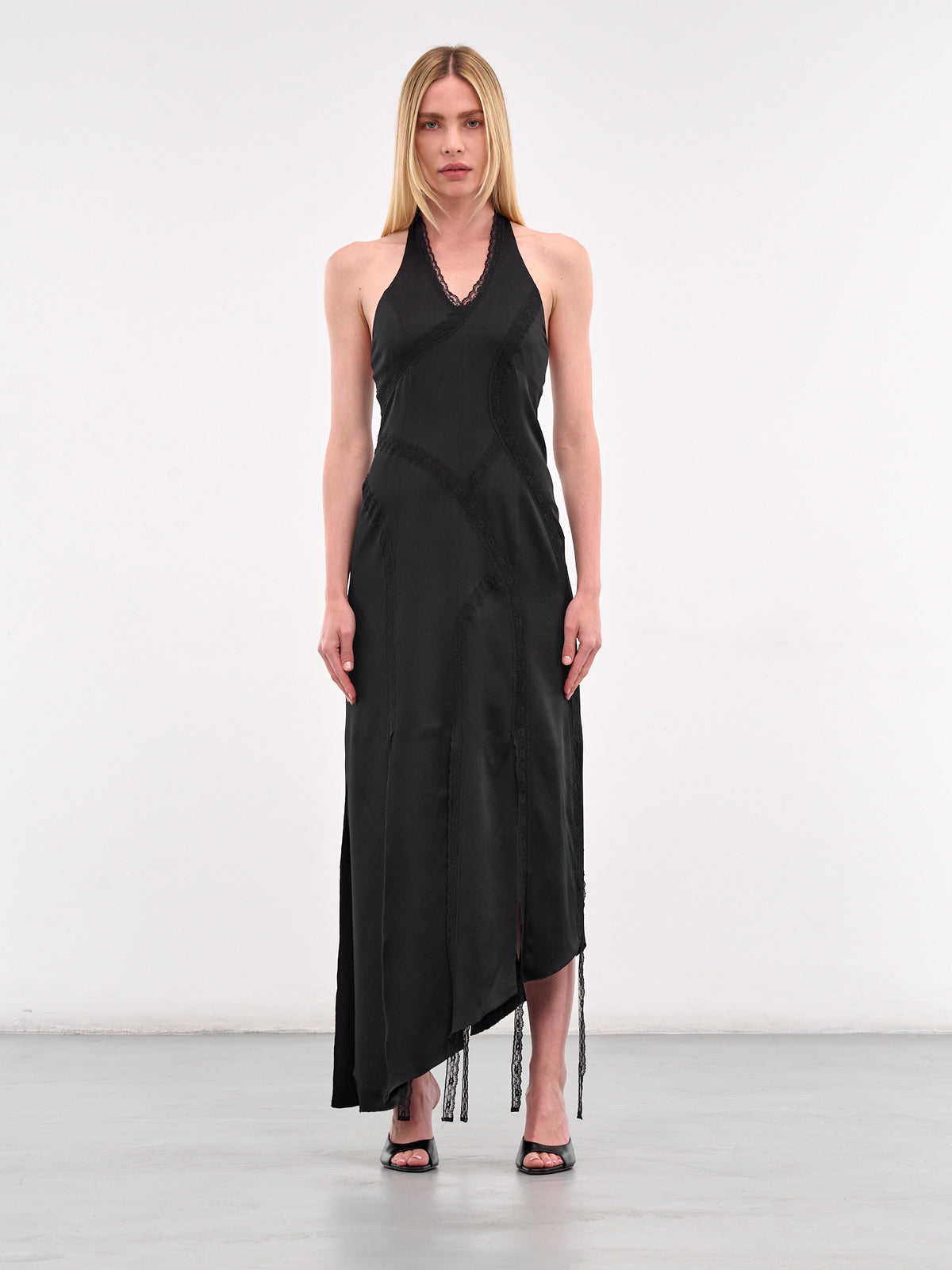Asymmetric Lace Trim Dress (N0119-BLACK)