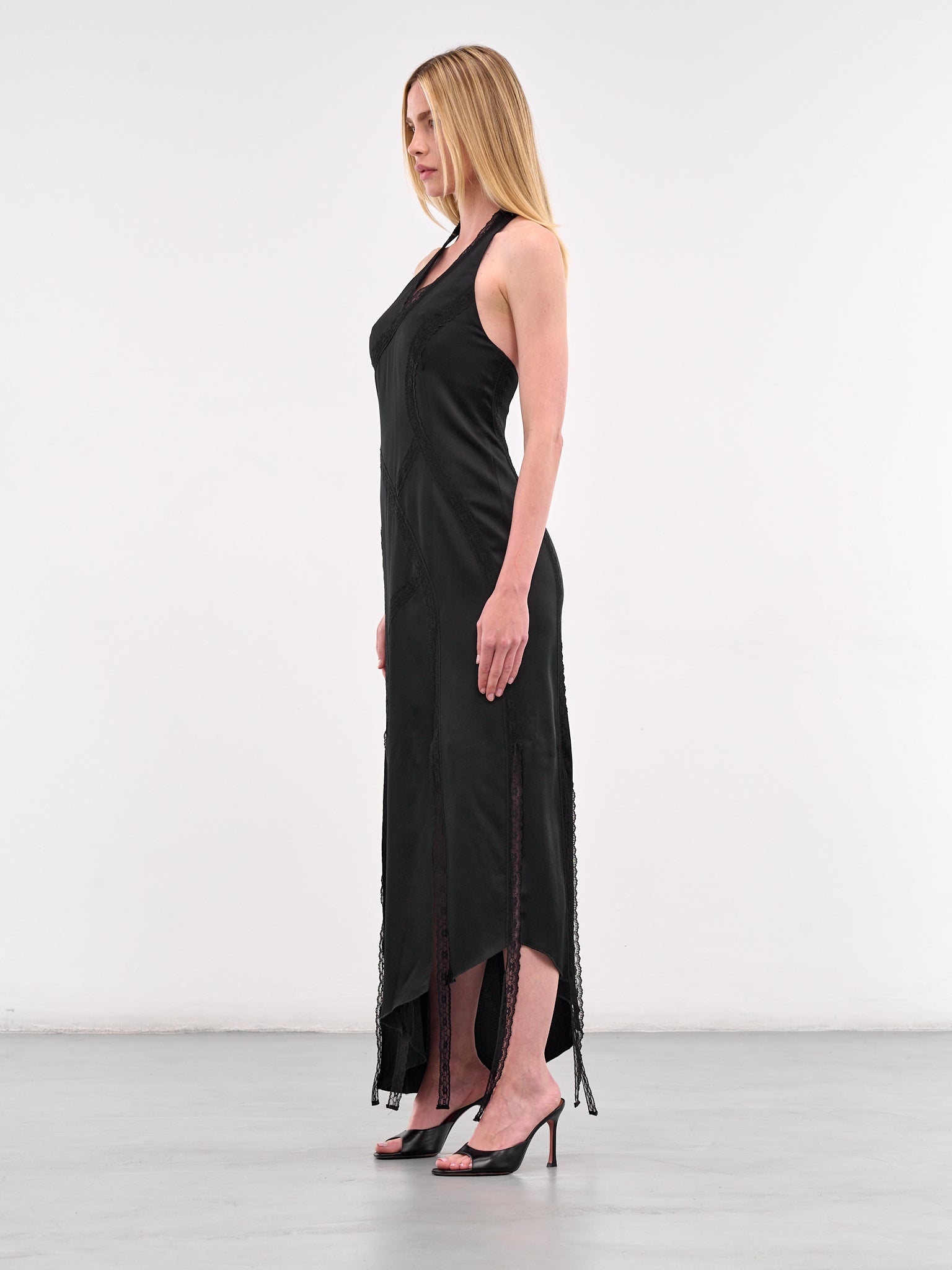 Asymmetric Lace Trim Dress (N0119-BLACK)