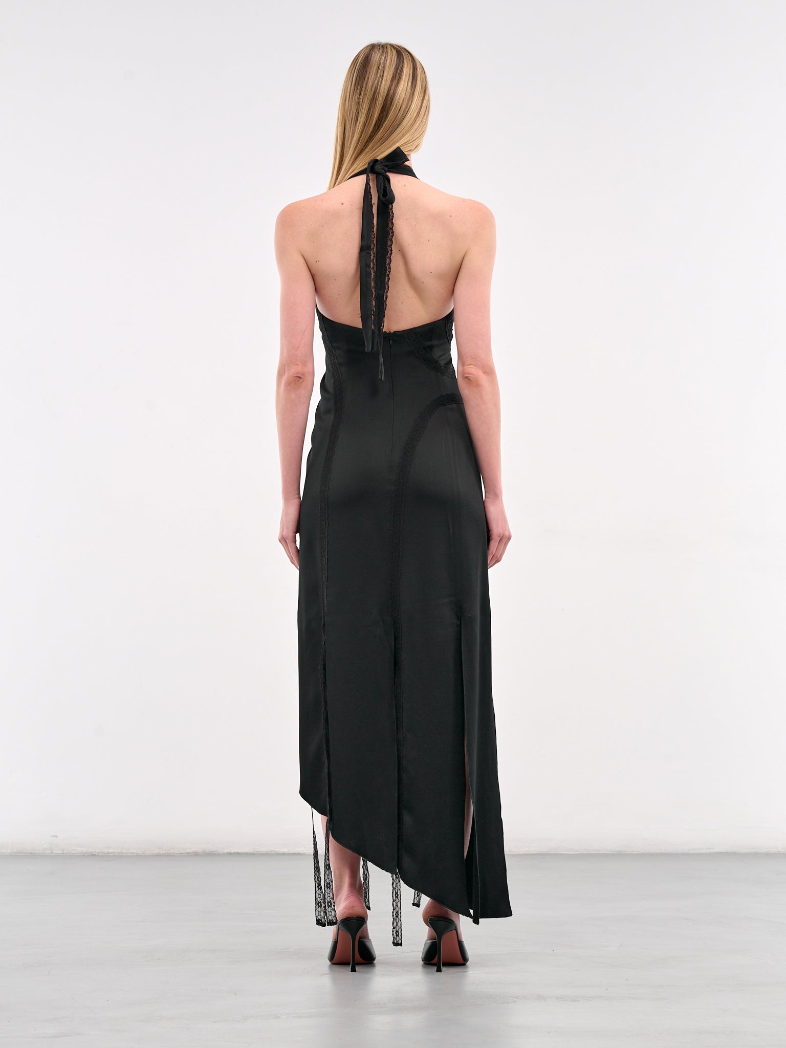 Asymmetric Lace Trim Dress (N0119-BLACK)
