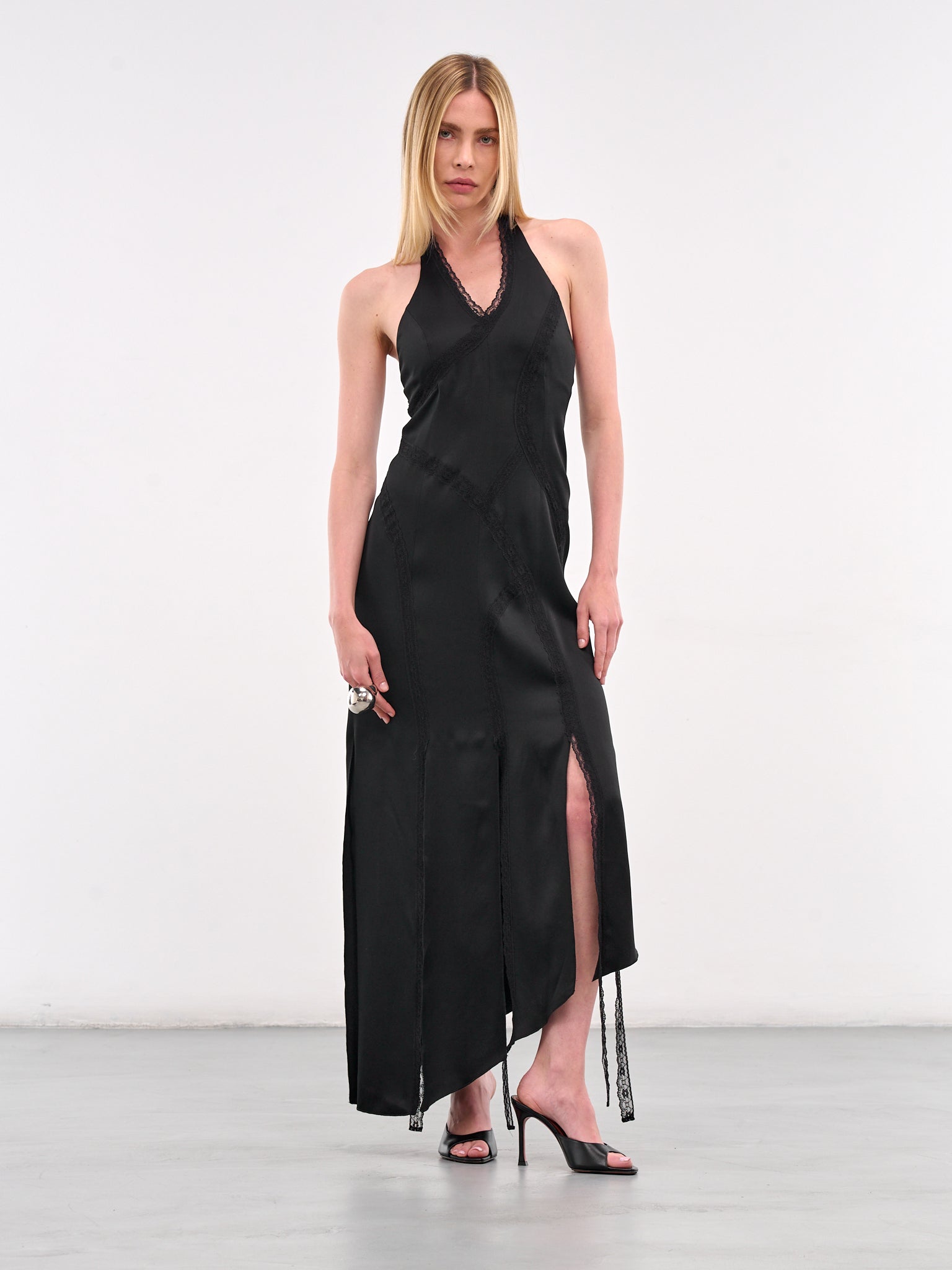 Asymmetric Lace Trim Dress (N0119-BLACK)