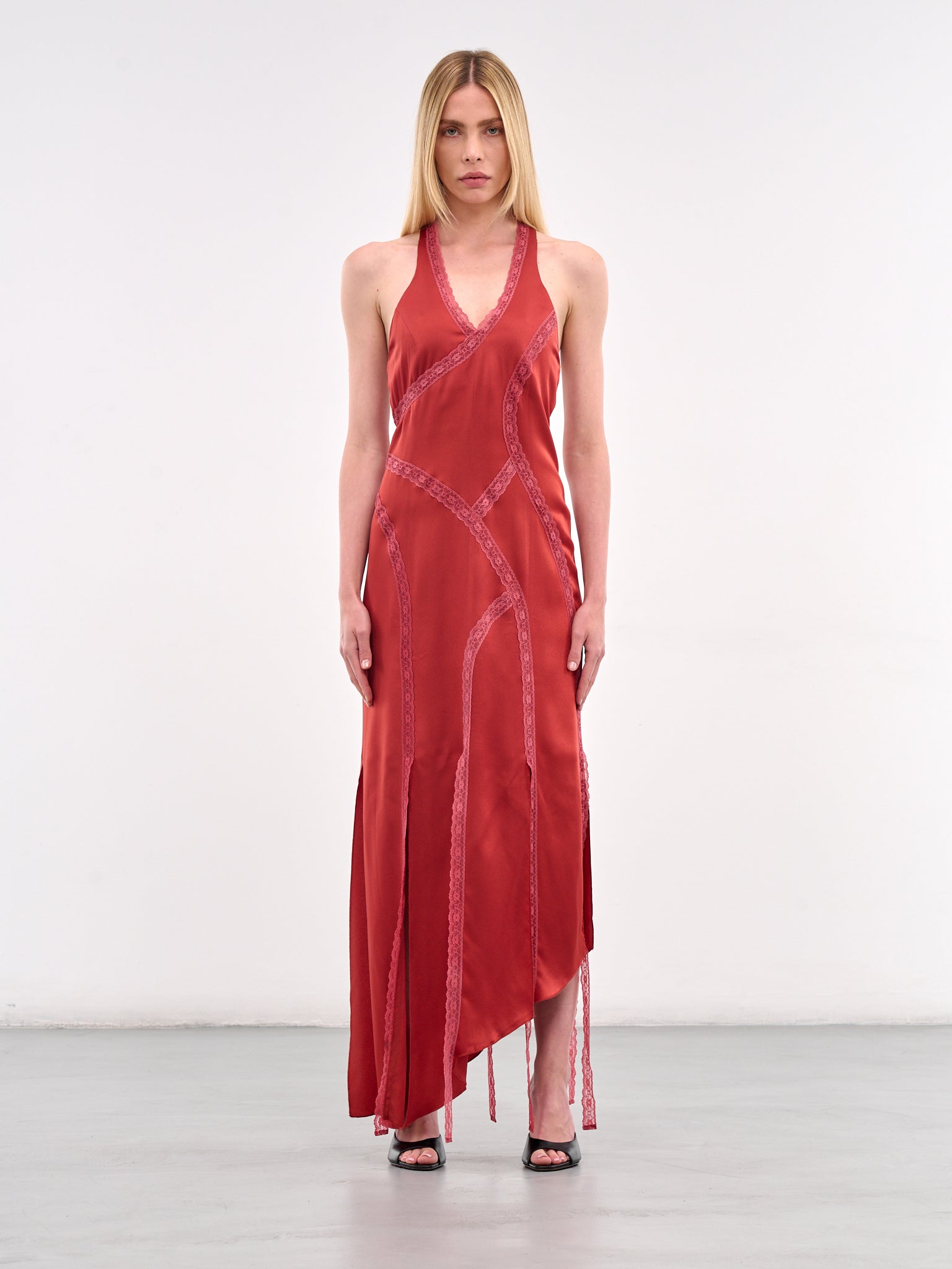 Asymmetric Lace Trim Dress (N0119-RED)