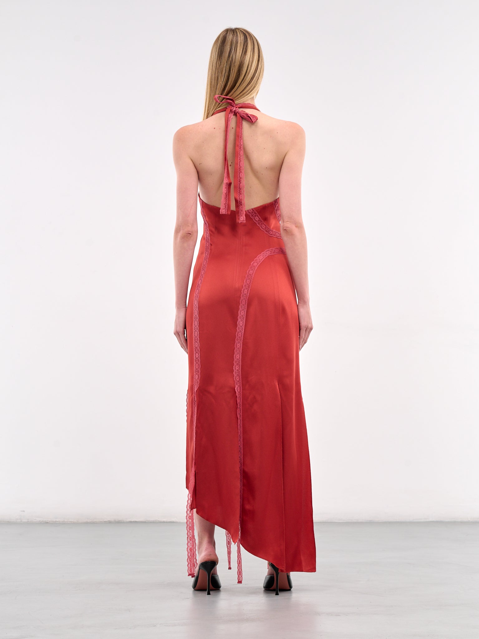 Asymmetric Lace Trim Dress (N0119-RED)