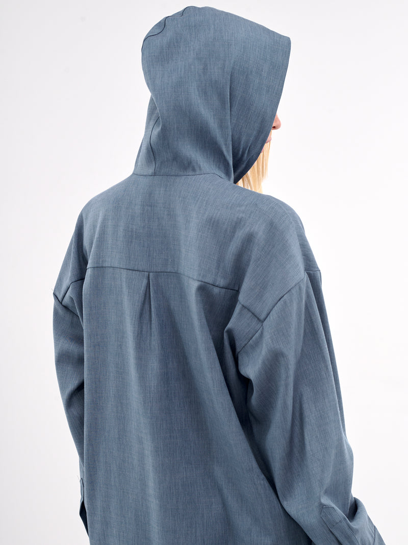 Oversized Hood Button-Up Shirt (N0129-BLUE)
