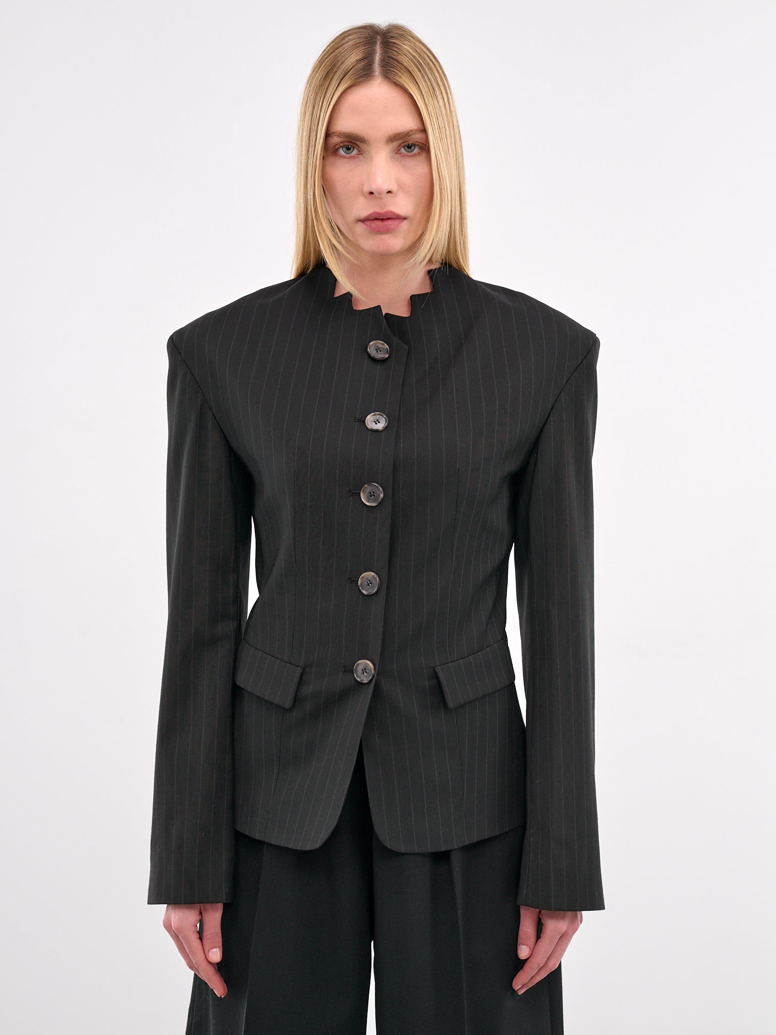 Tailored Pinstripe Blazer (N0154-BLACK)