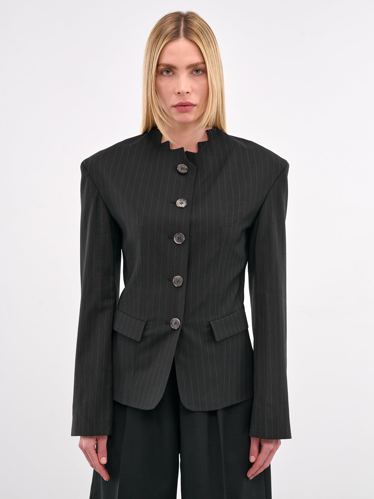 Tailored Pinstripe Blazer (N0154-BLACK)