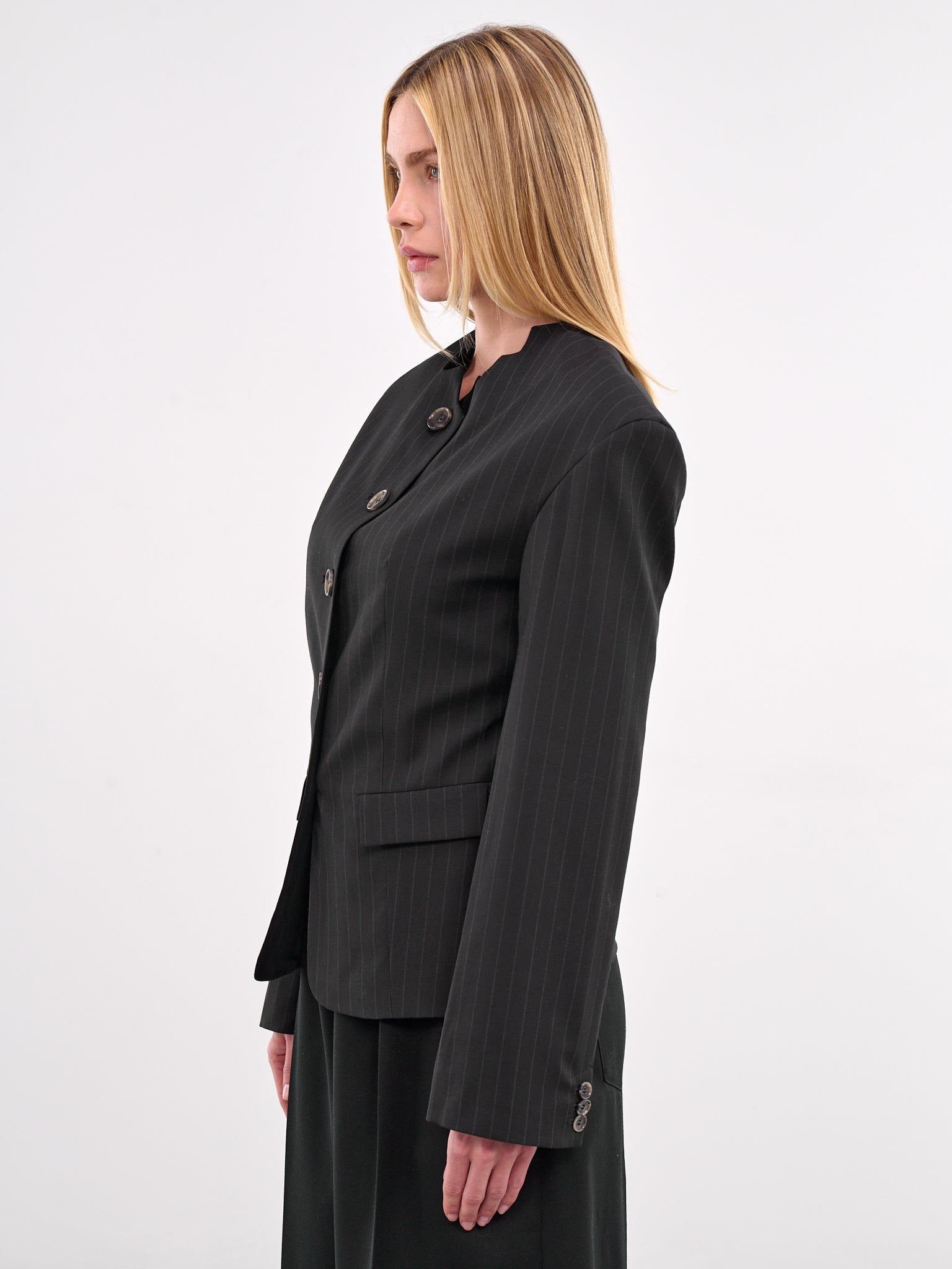 Tailored Pinstripe Blazer (N0154-BLACK)