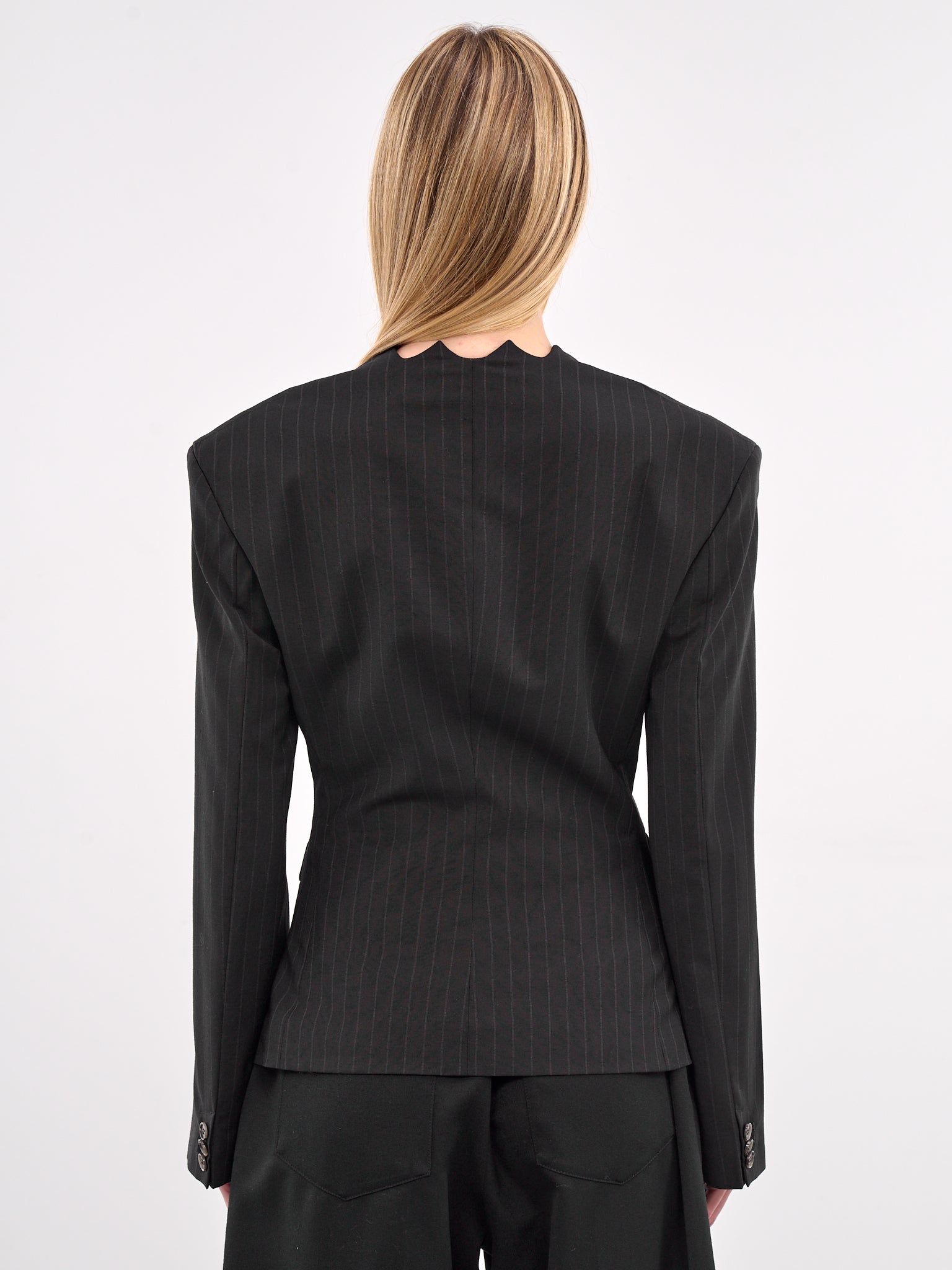 Tailored Pinstripe Blazer (N0154-BLACK)