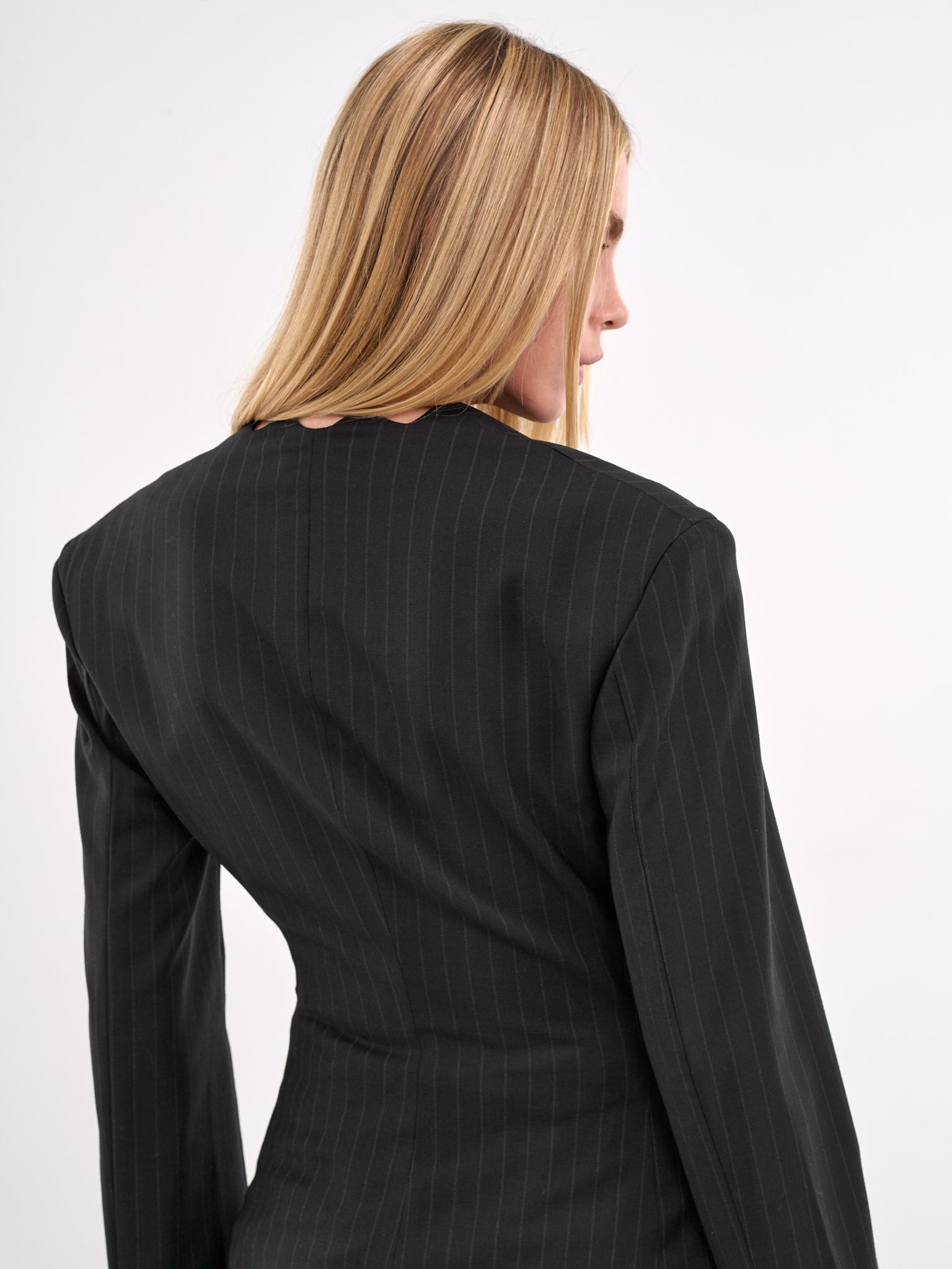 Tailored Pinstripe Blazer (N0154-BLACK)