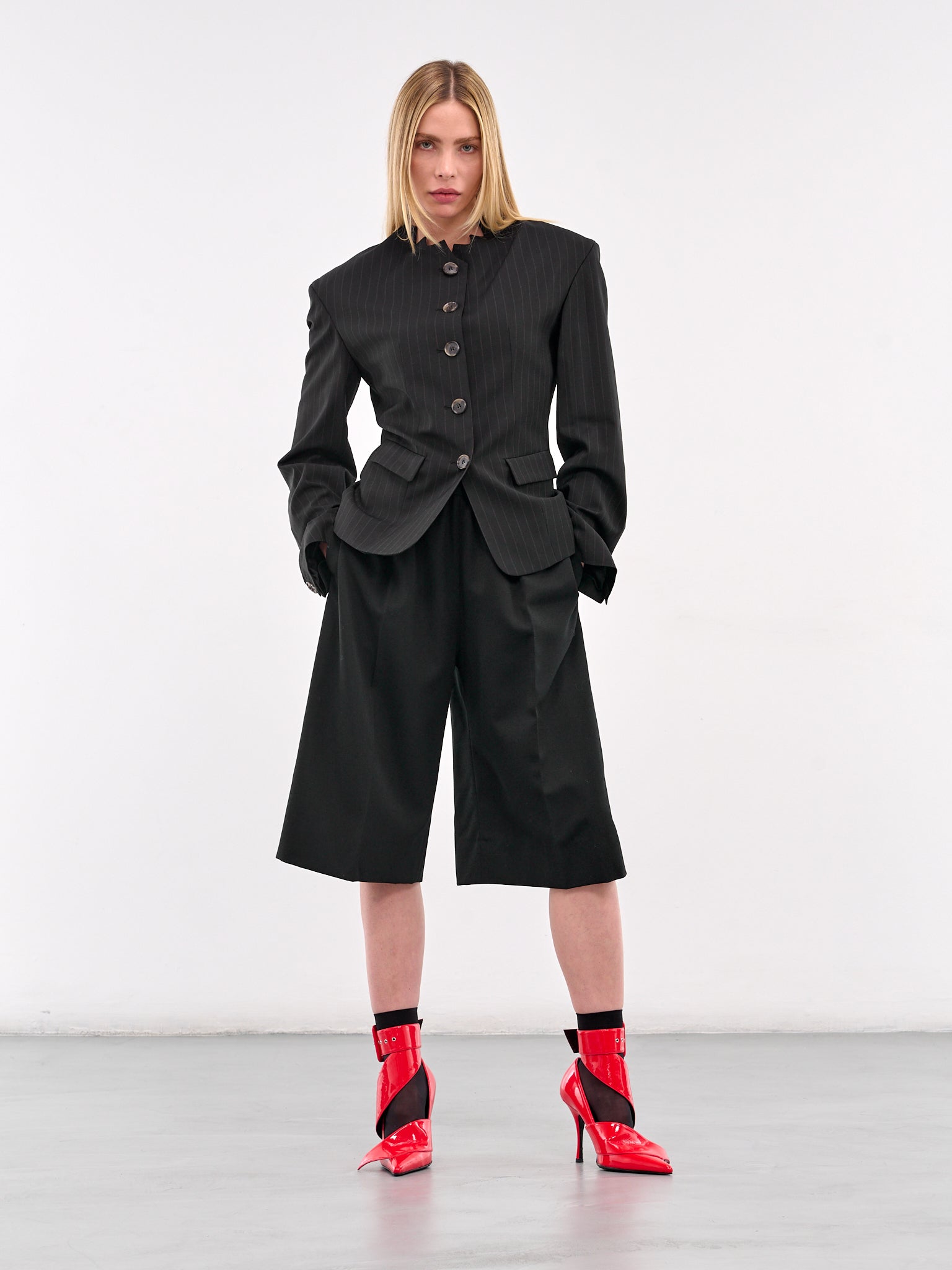 Tailored Pinstripe Blazer (N0154-BLACK)