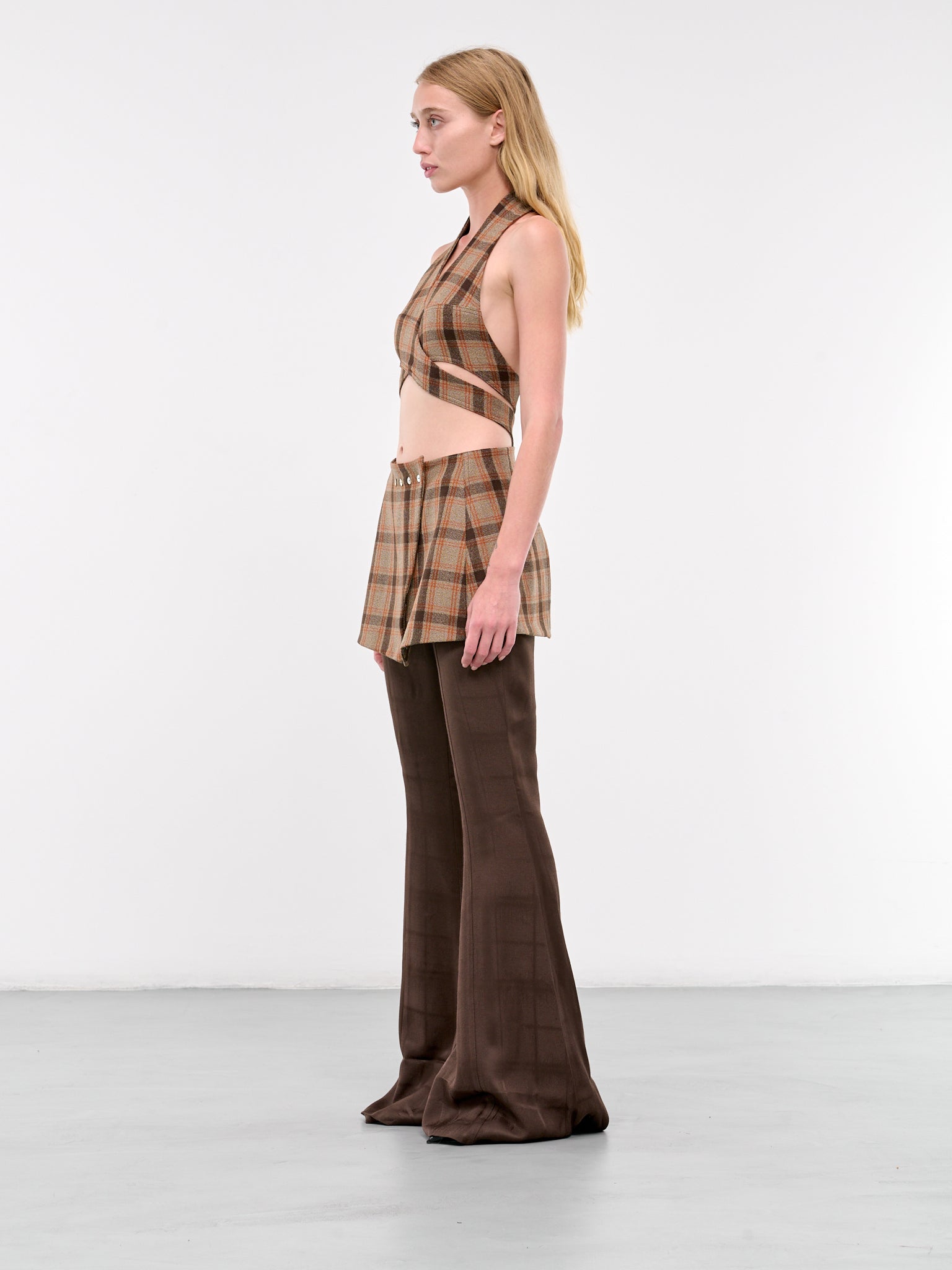 Tailored Check Wrap Top (N0310-BROWN)