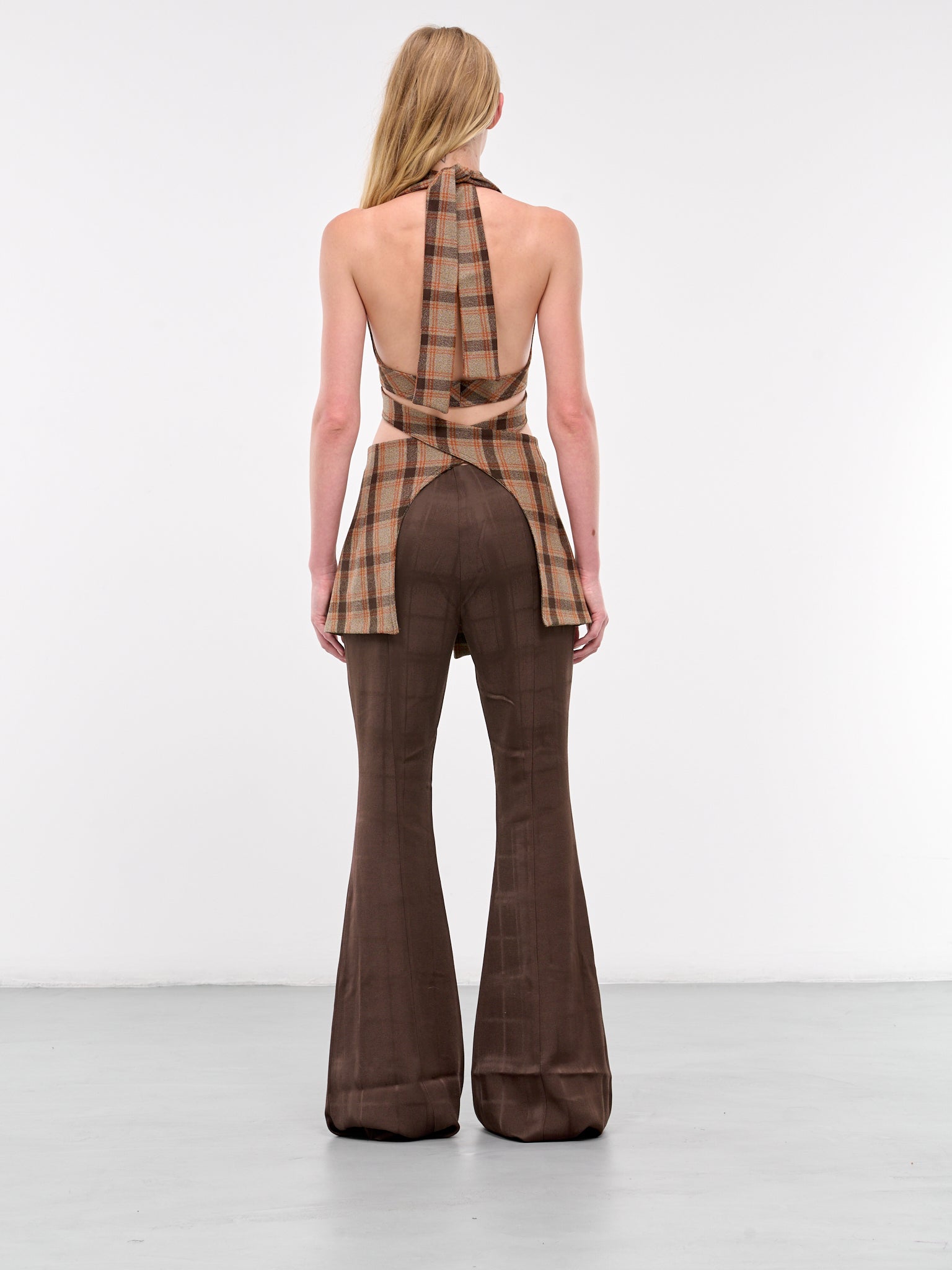 Tailored Check Wrap Top (N0310-BROWN)