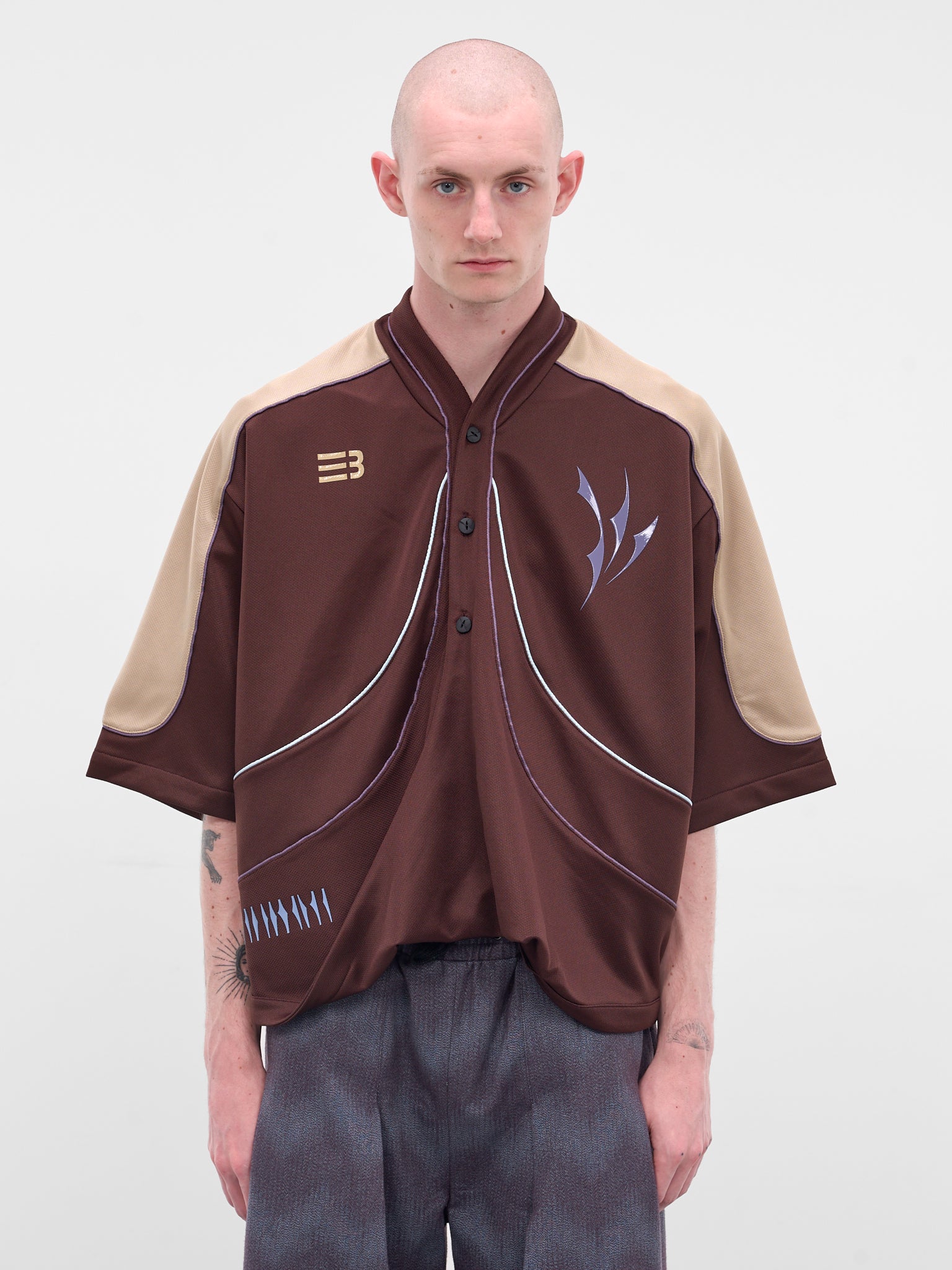 Brown Contrast Mesh Shirt (N3-AW25-N3-ST-04-SB-STAGNANT-B)