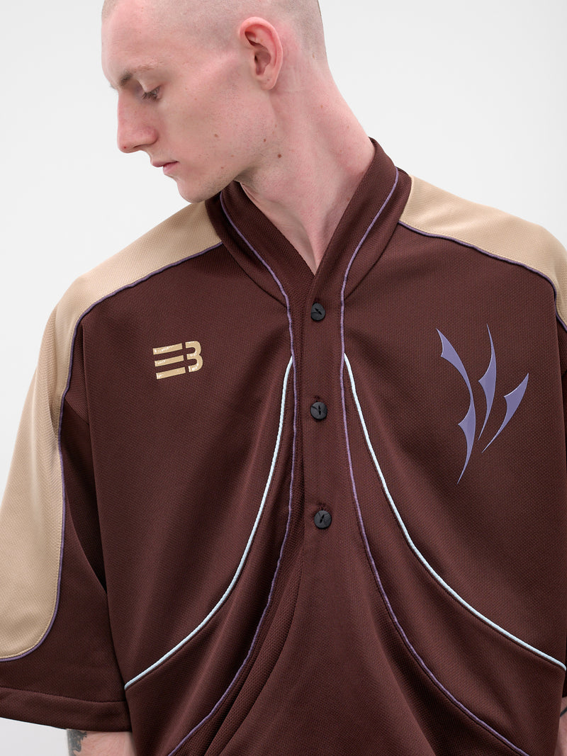 Brown Contrast Mesh Shirt (N3-AW25-N3-ST-04-SB-STAGNANT-B)