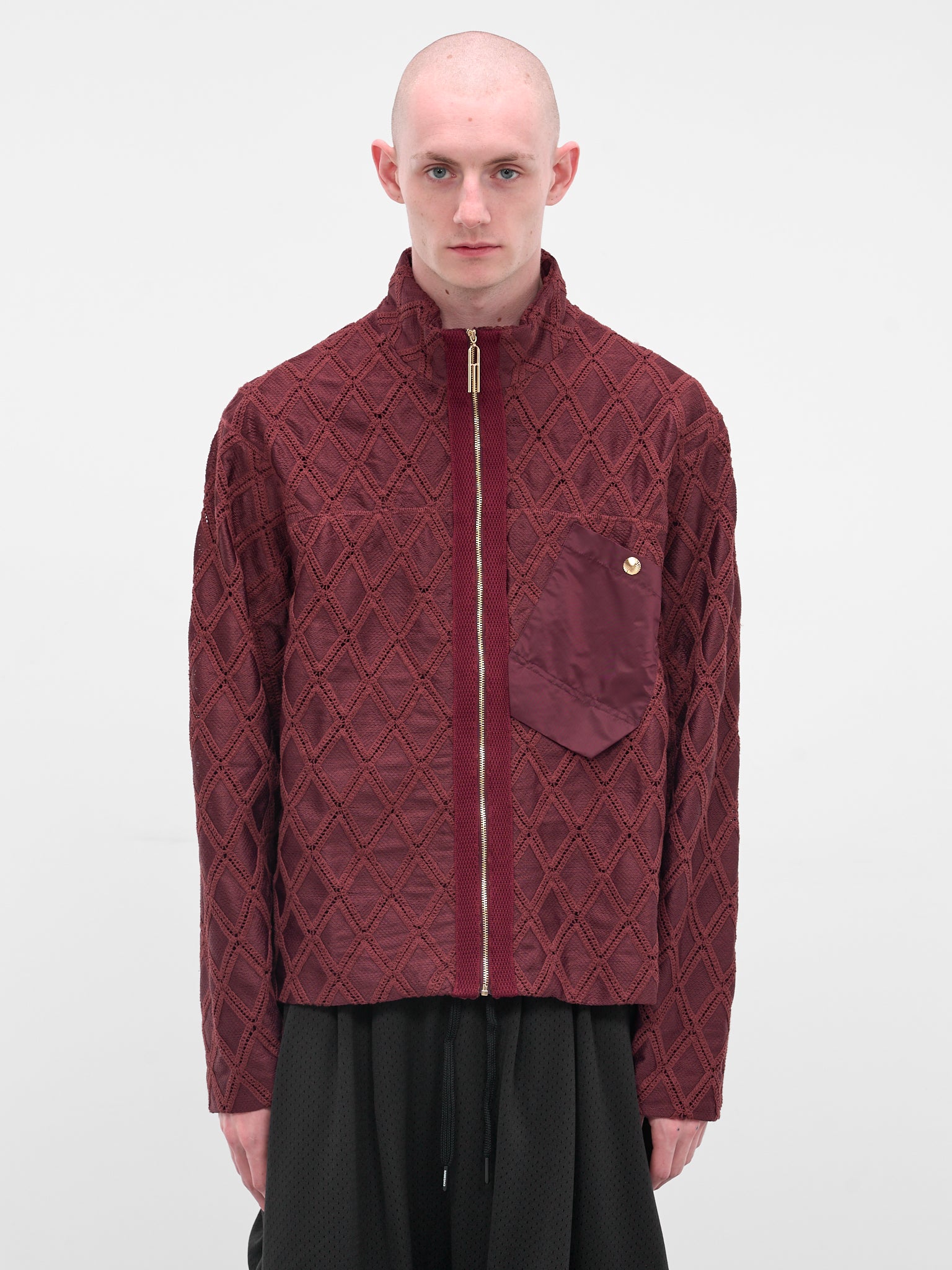Red Diamond Knit Zip Jacket (N3-AW25-N3-SW-08-CR-CABERNET-R)