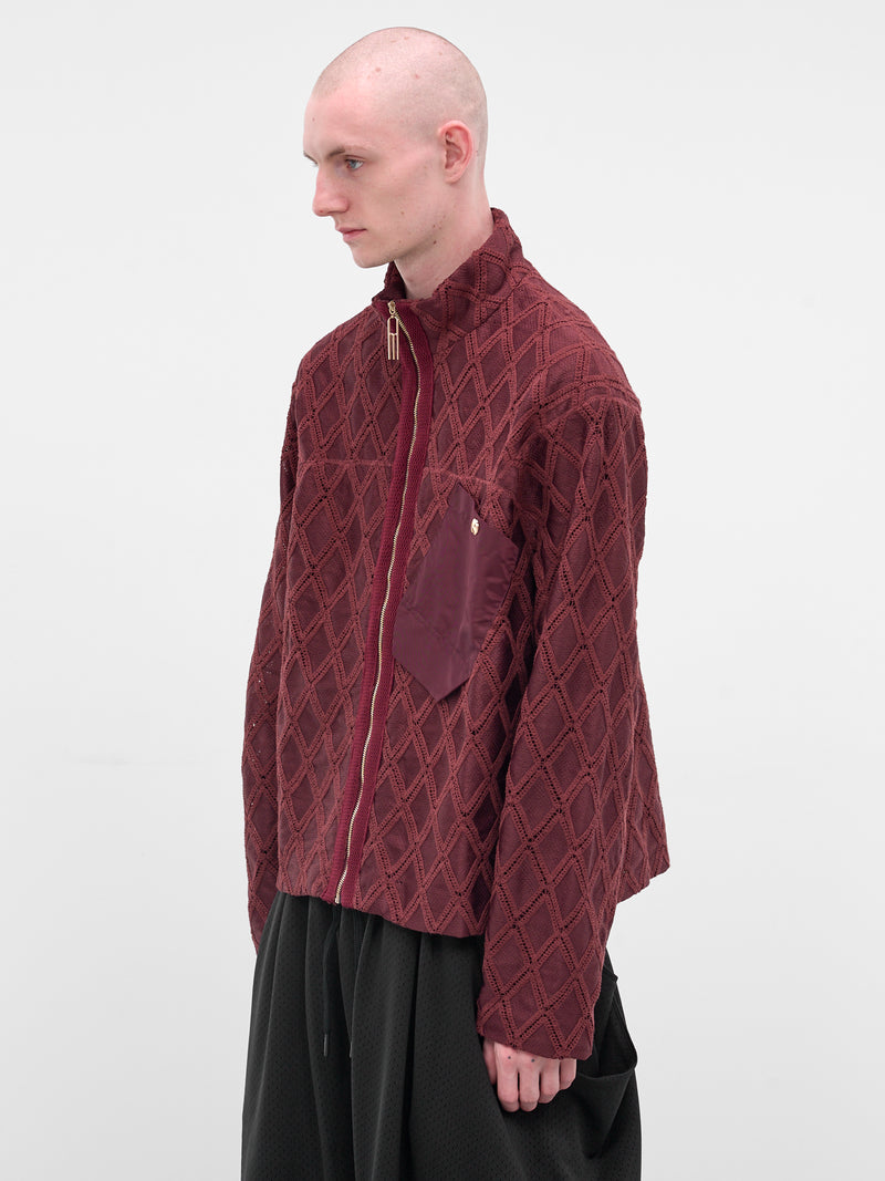 Red Diamond Knit Zip Jacket (N3-AW25-N3-SW-08-CR-CABERNET-R)