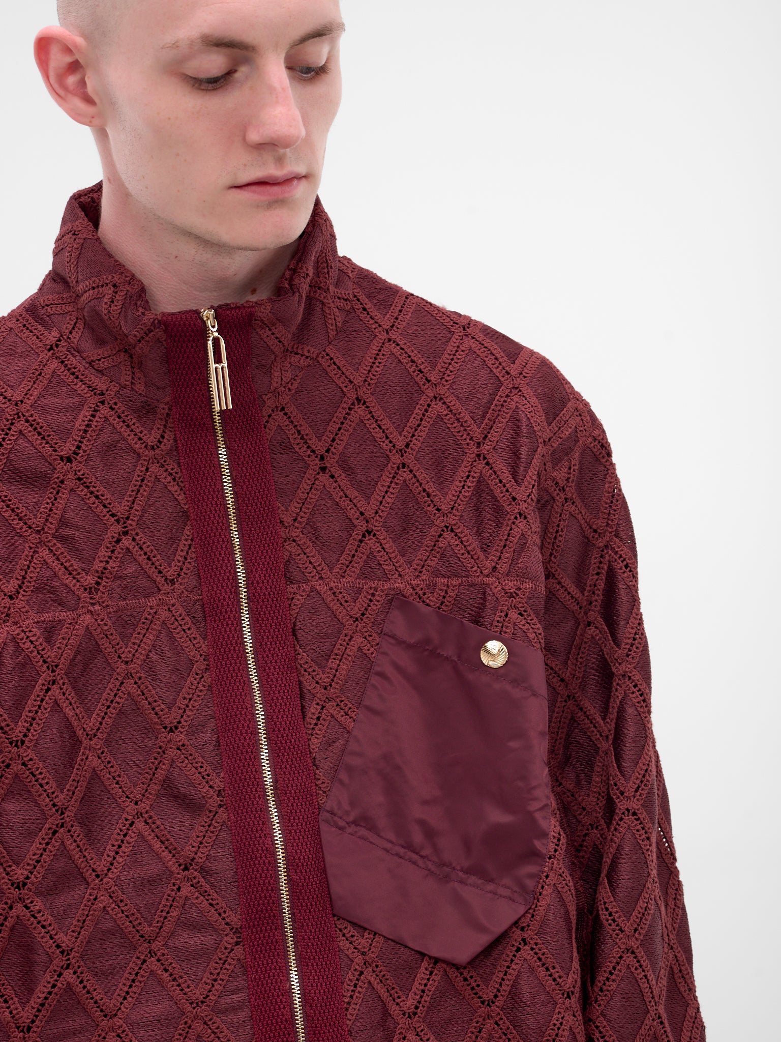 Red Diamond Knit Zip Jacket (N3-AW25-N3-SW-08-CR-CABERNET-R)