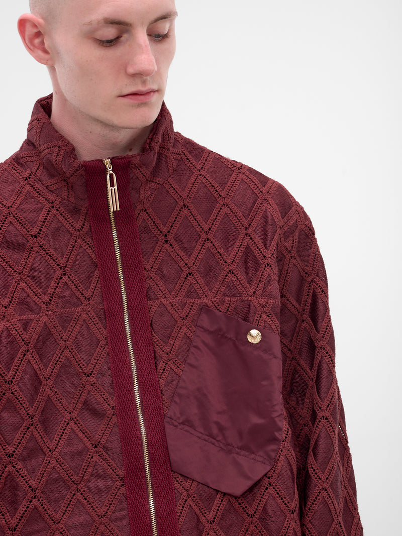 Red Diamond Knit Zip Jacket (N3-AW25-N3-SW-08-CR-CABERNET-R)