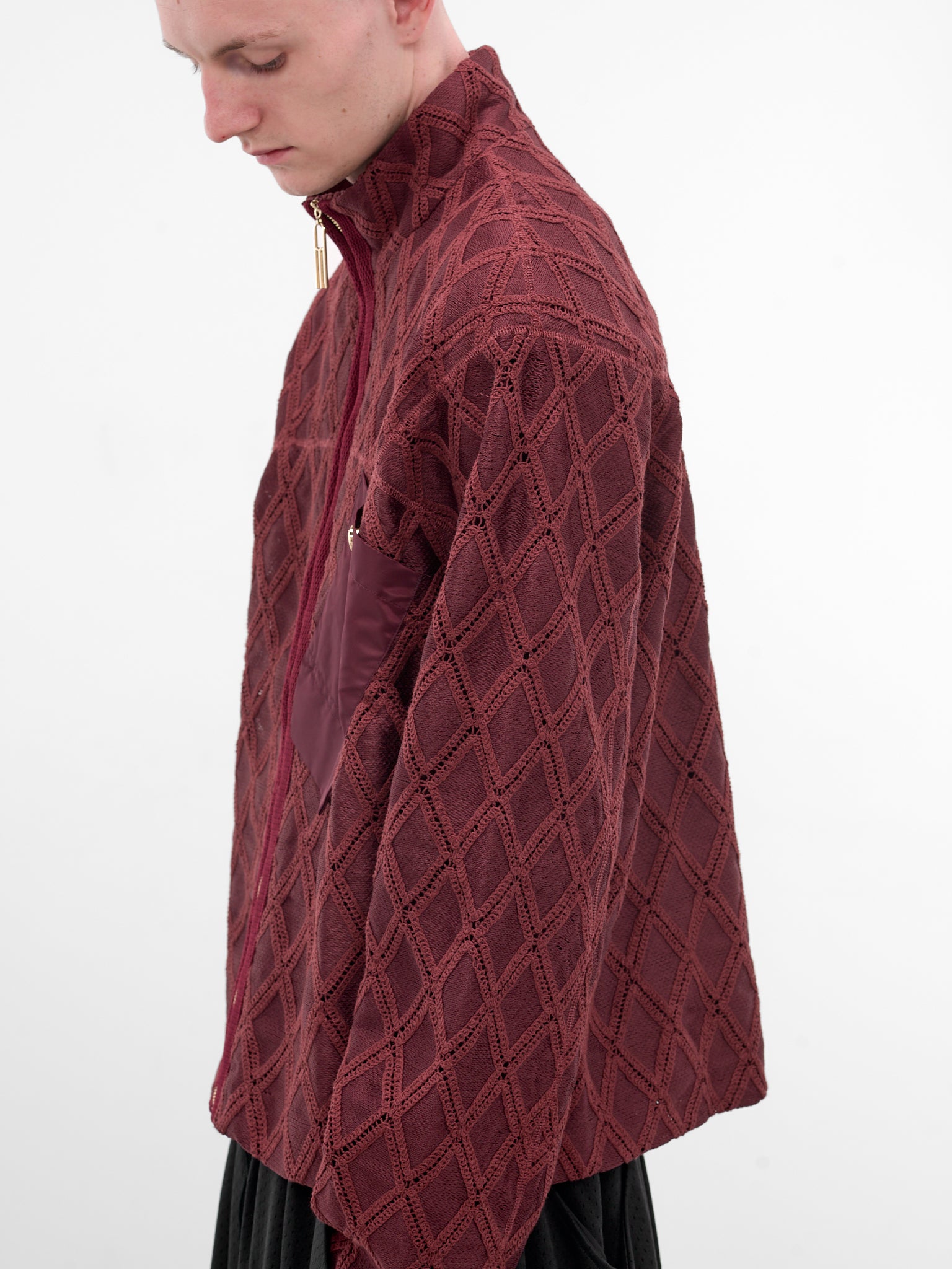 Red Diamond Knit Zip Jacket (N3-AW25-N3-SW-08-CR-CABERNET-R)