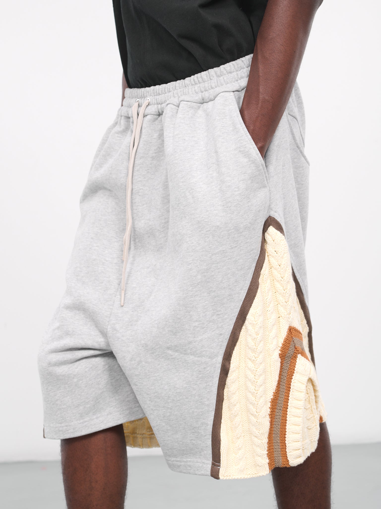 Ivy Knit Panel Sweat Shorts (N3-N3-SH-02B-HEATHER-GREY)