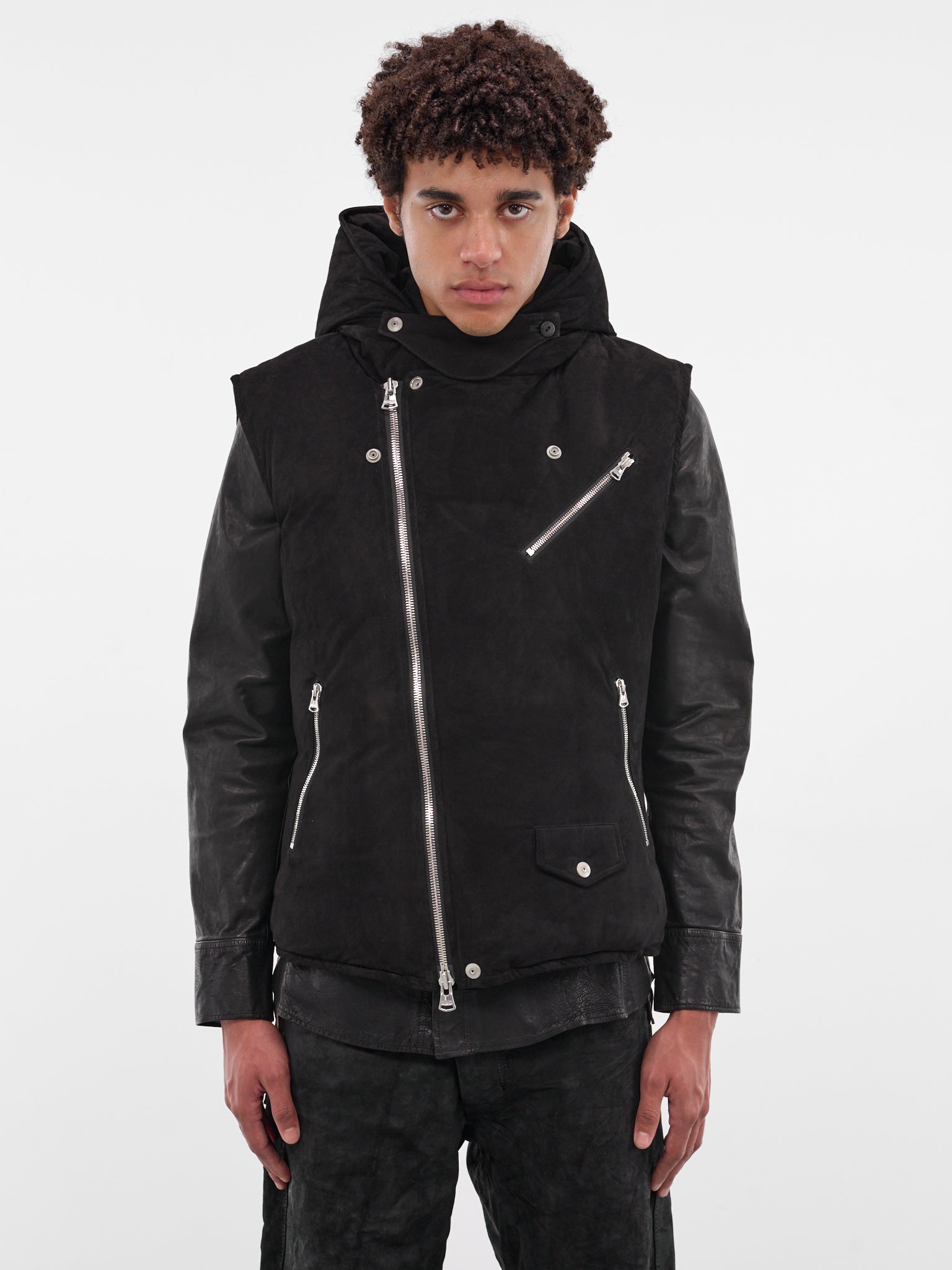 Black Kangaroo Suede Padded Vest (NA-2164-01-BLACK)