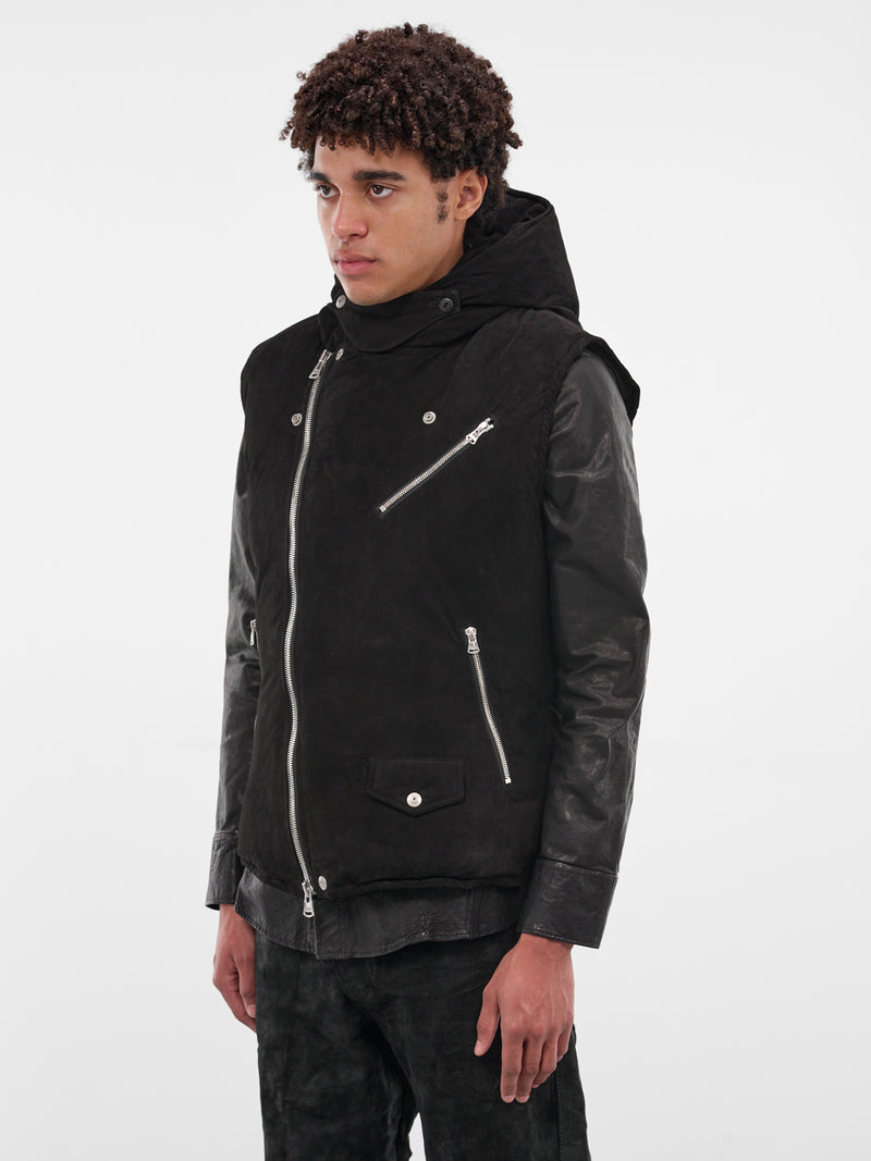 Black Kangaroo Suede Padded Vest (NA-2164-01-BLACK)
