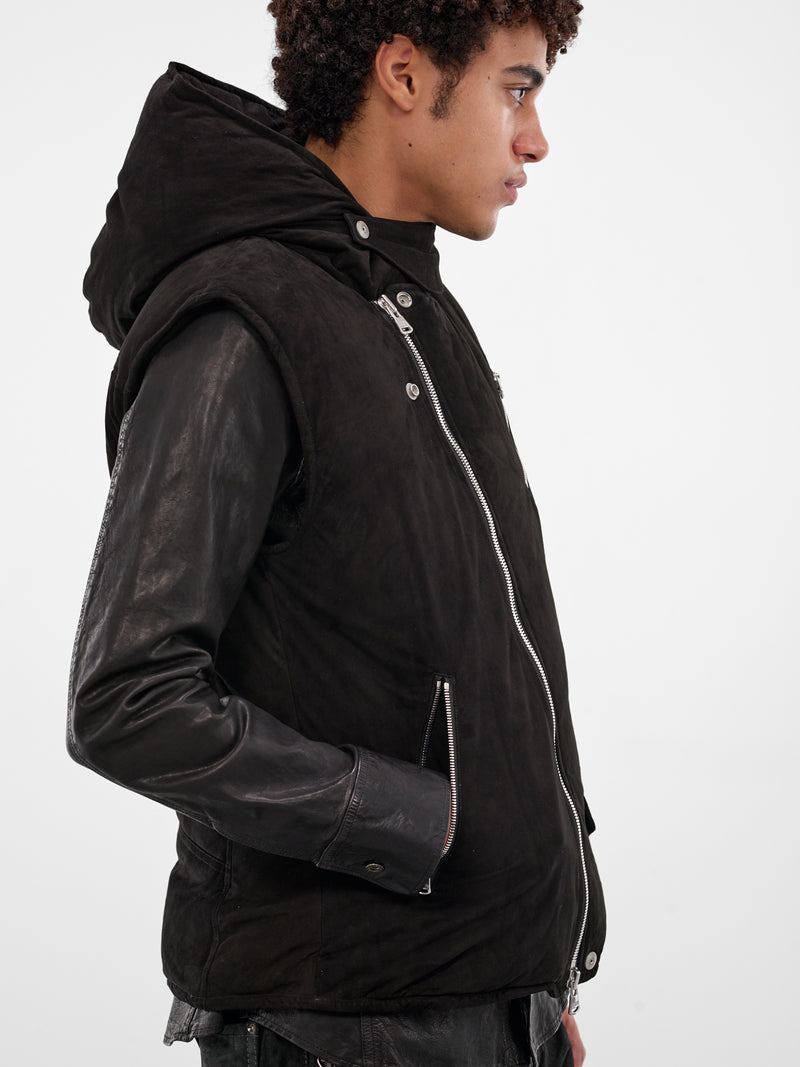 Black Kangaroo Suede Padded Vest (NA-2164-01-BLACK)