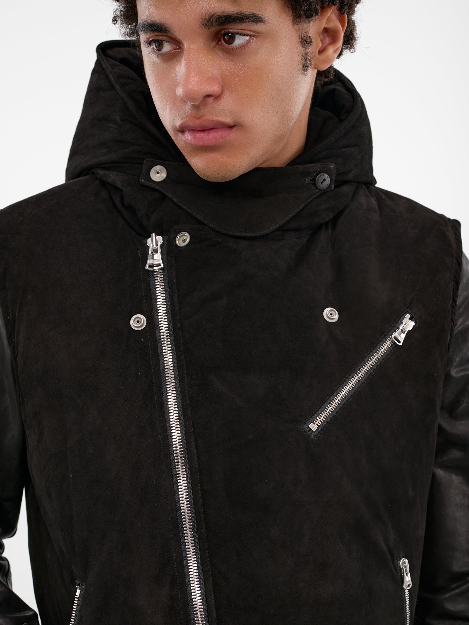 Black Kangaroo Suede Padded Vest (NA-2164-01-BLACK)