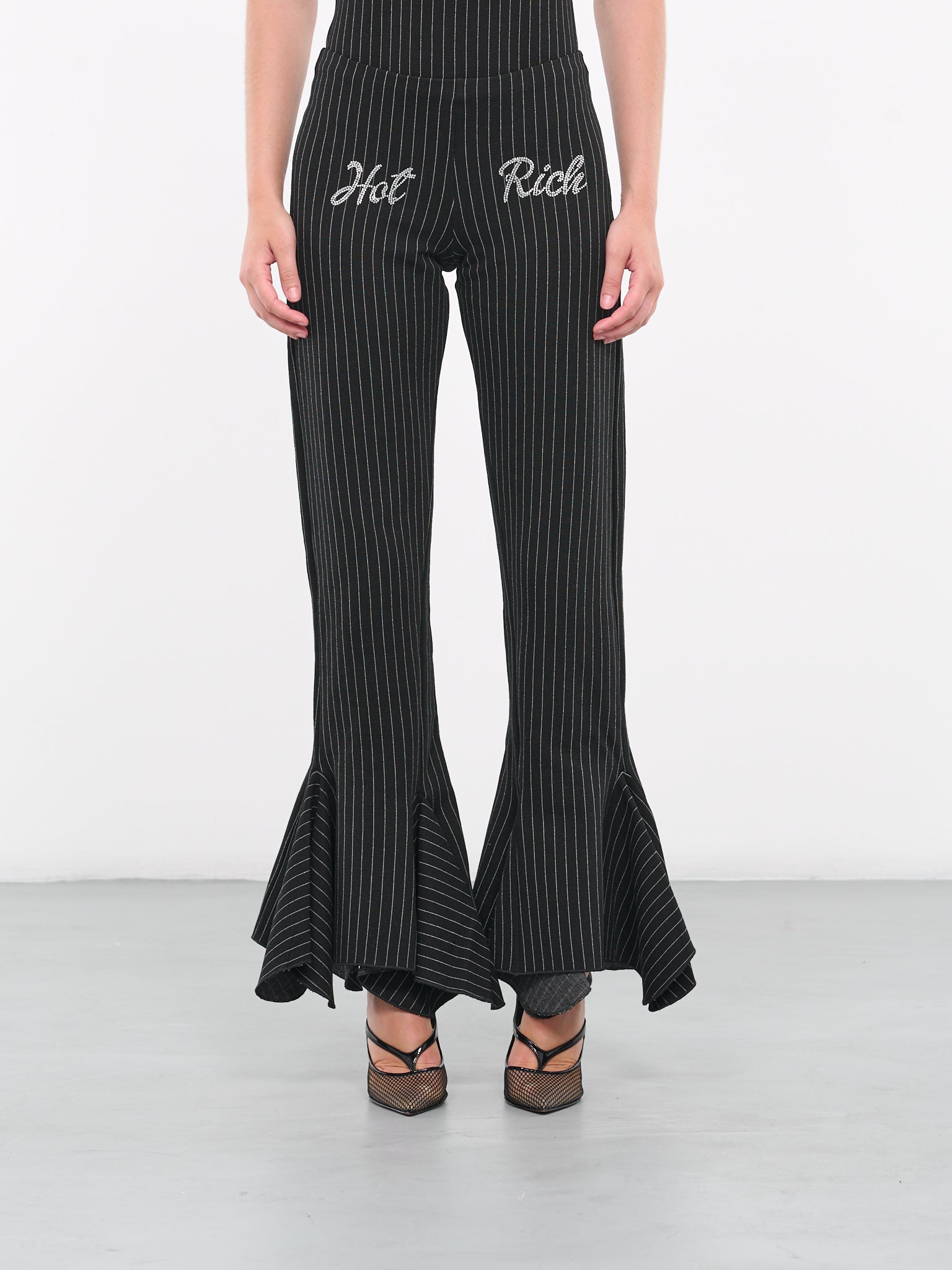 Pinstripe Ruffle Trousers (NA062-BLACK-PINSTRIPE)