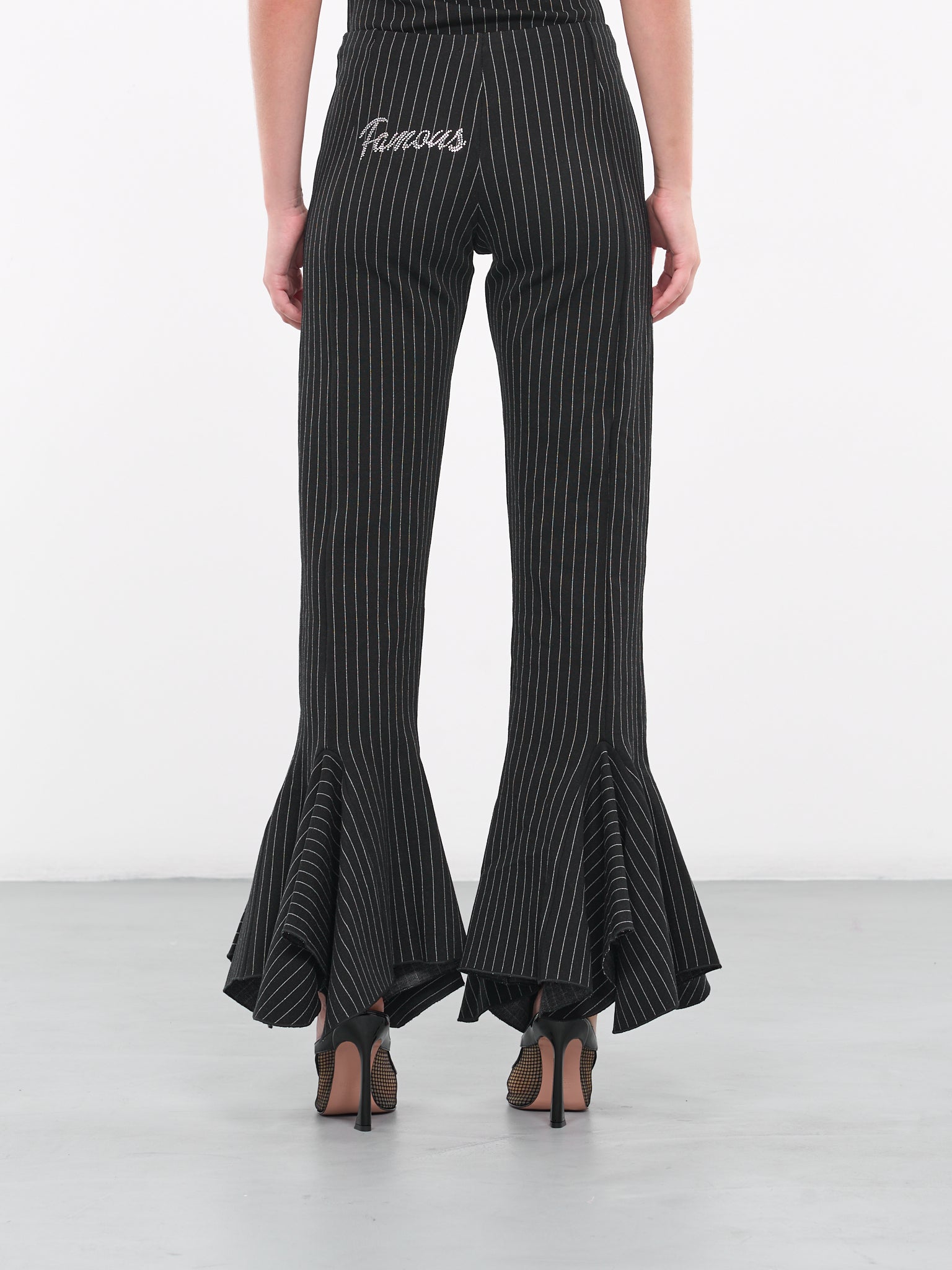 Pinstripe Ruffle Trousers (NA062-BLACK-PINSTRIPE)