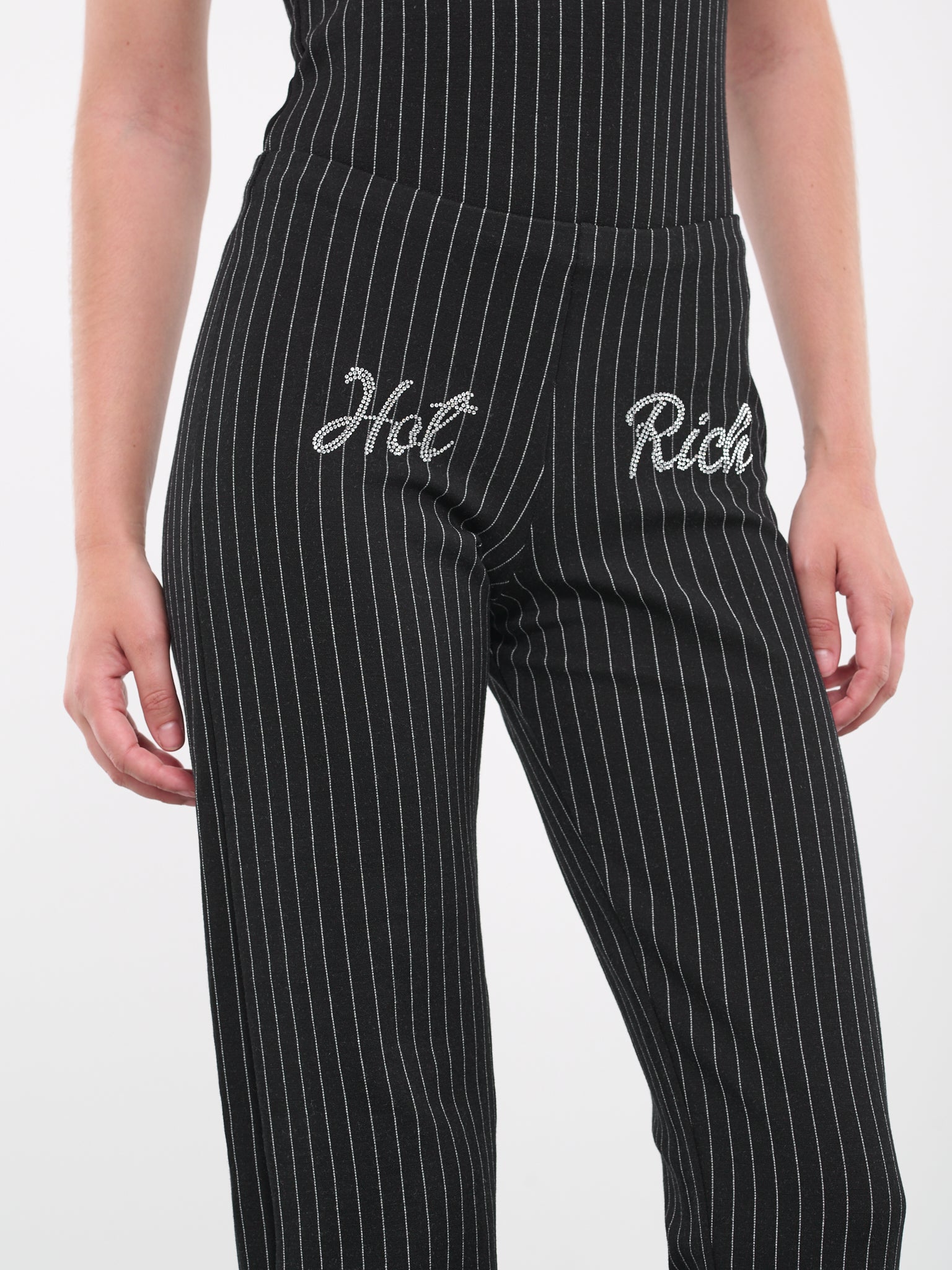 Pinstripe Ruffle Trousers (NA062-BLACK-PINSTRIPE)