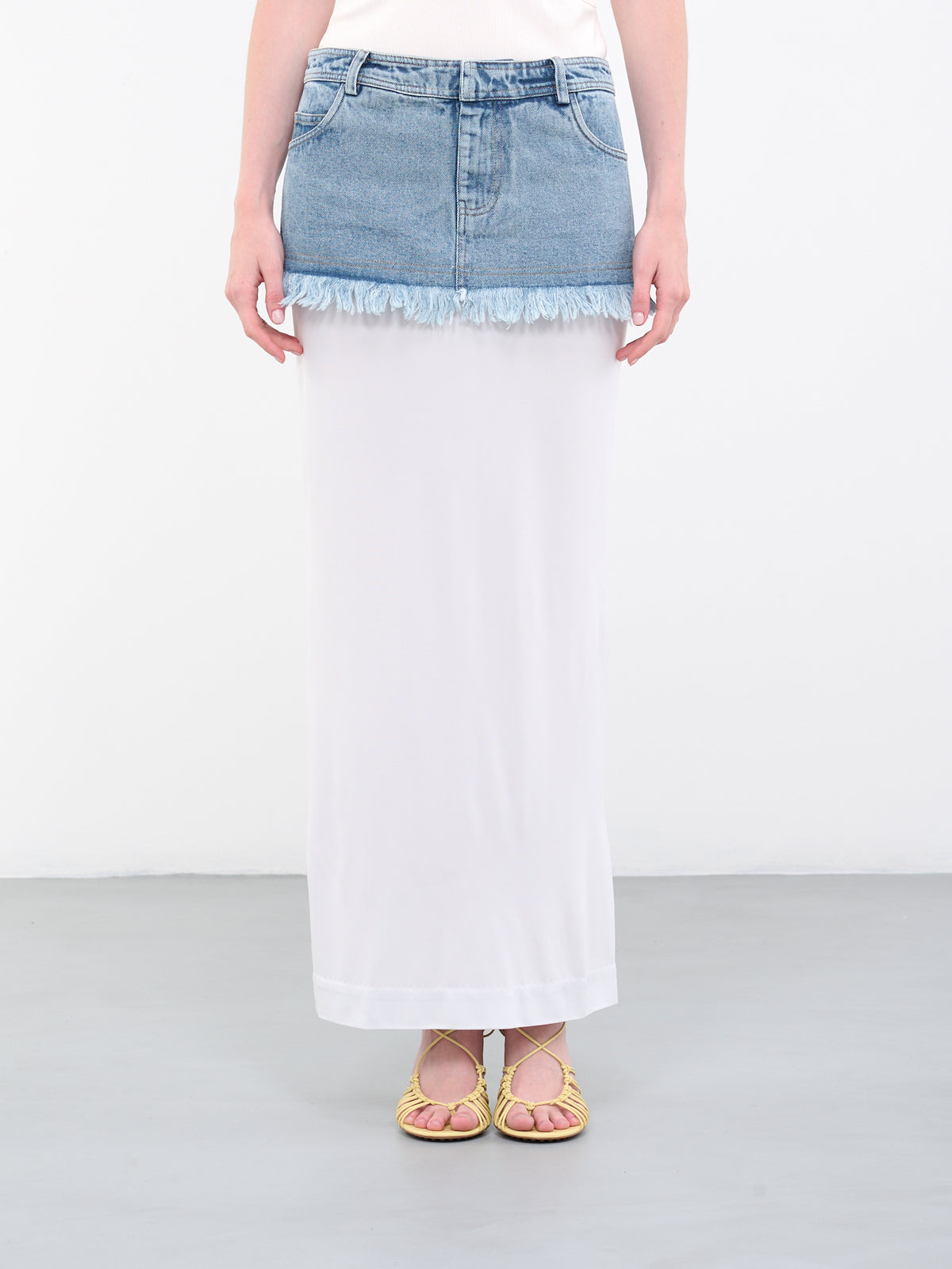 Paneled Denim Skirt (23014070-INDIGO-DOVE-GREY)