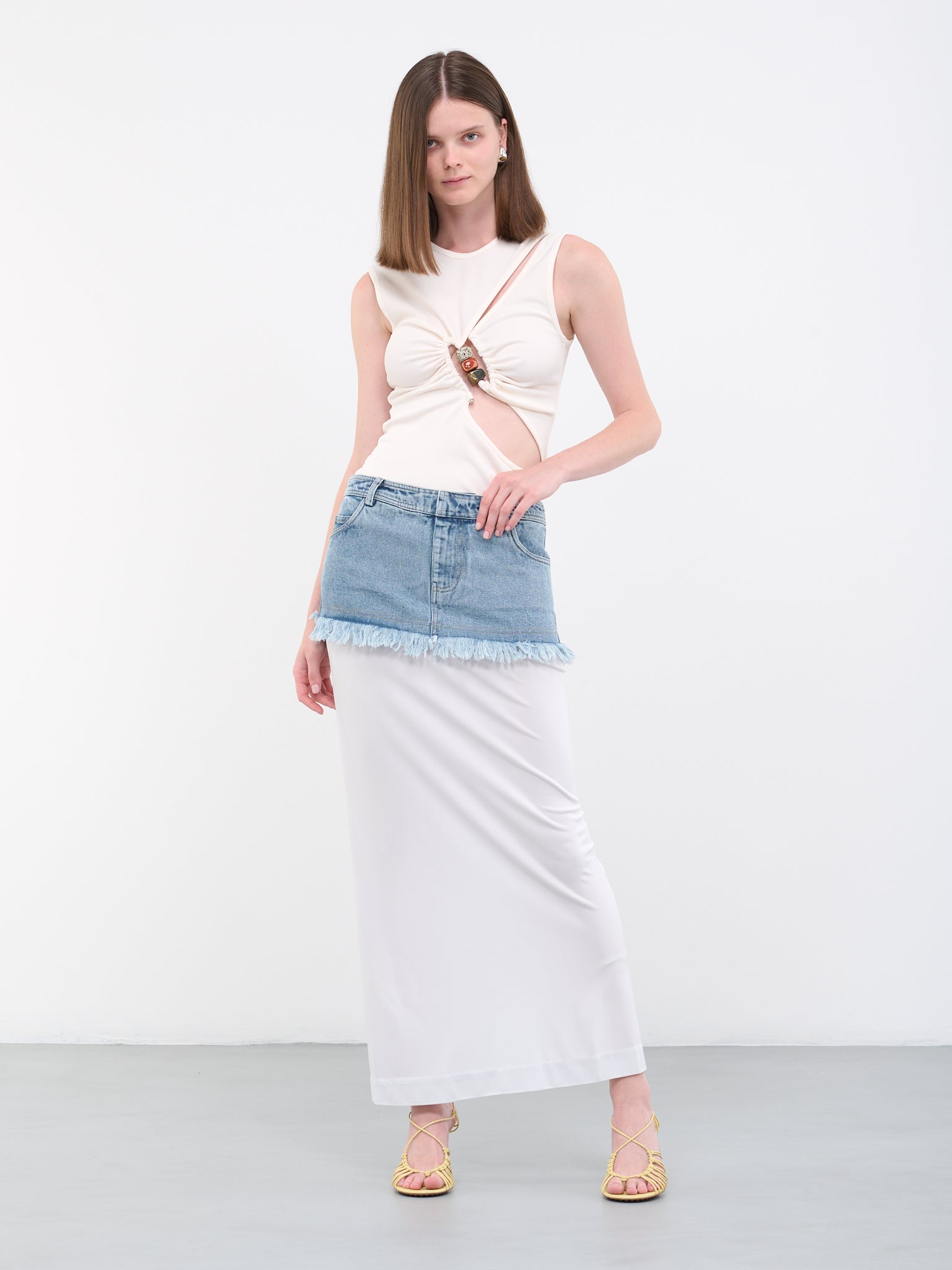 Paneled Denim Skirt (23014070-INDIGO-DOVE-GREY)