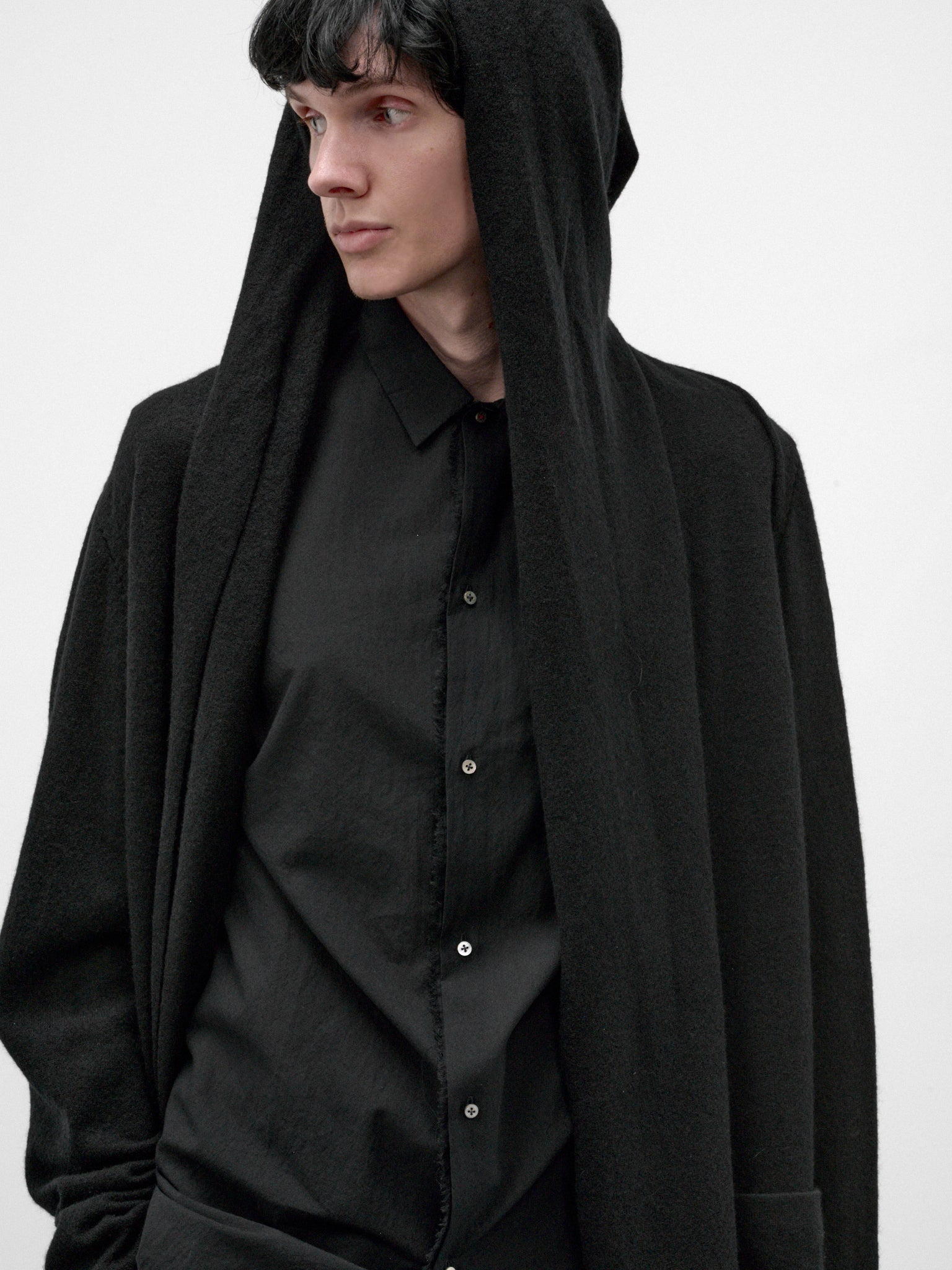Black Wool-Alpaca Hooded Cardigan (NC328-NWA-BLACK)