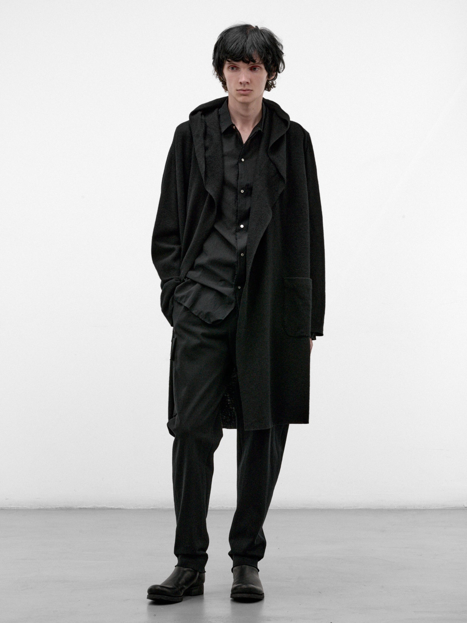 Black Wool-Alpaca Hooded Cardigan (NC328-NWA-BLACK)