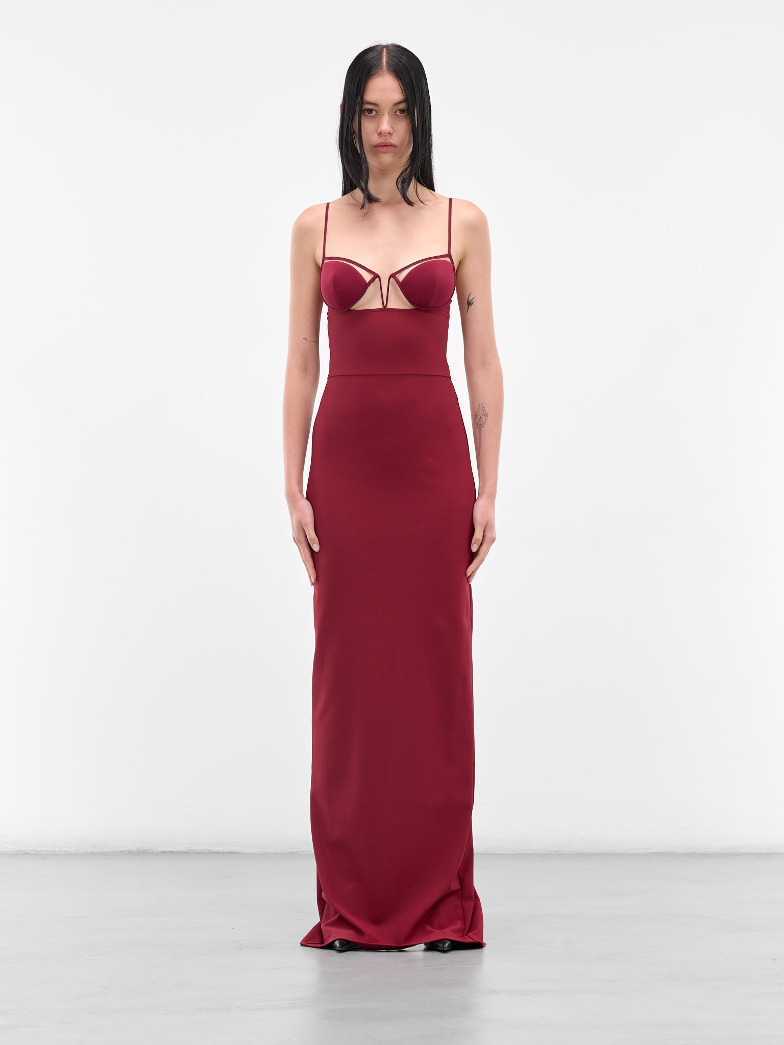 Red V-Wire Bra Maxi Dress (ND-DR281-1000-401-BURGUNDY)
