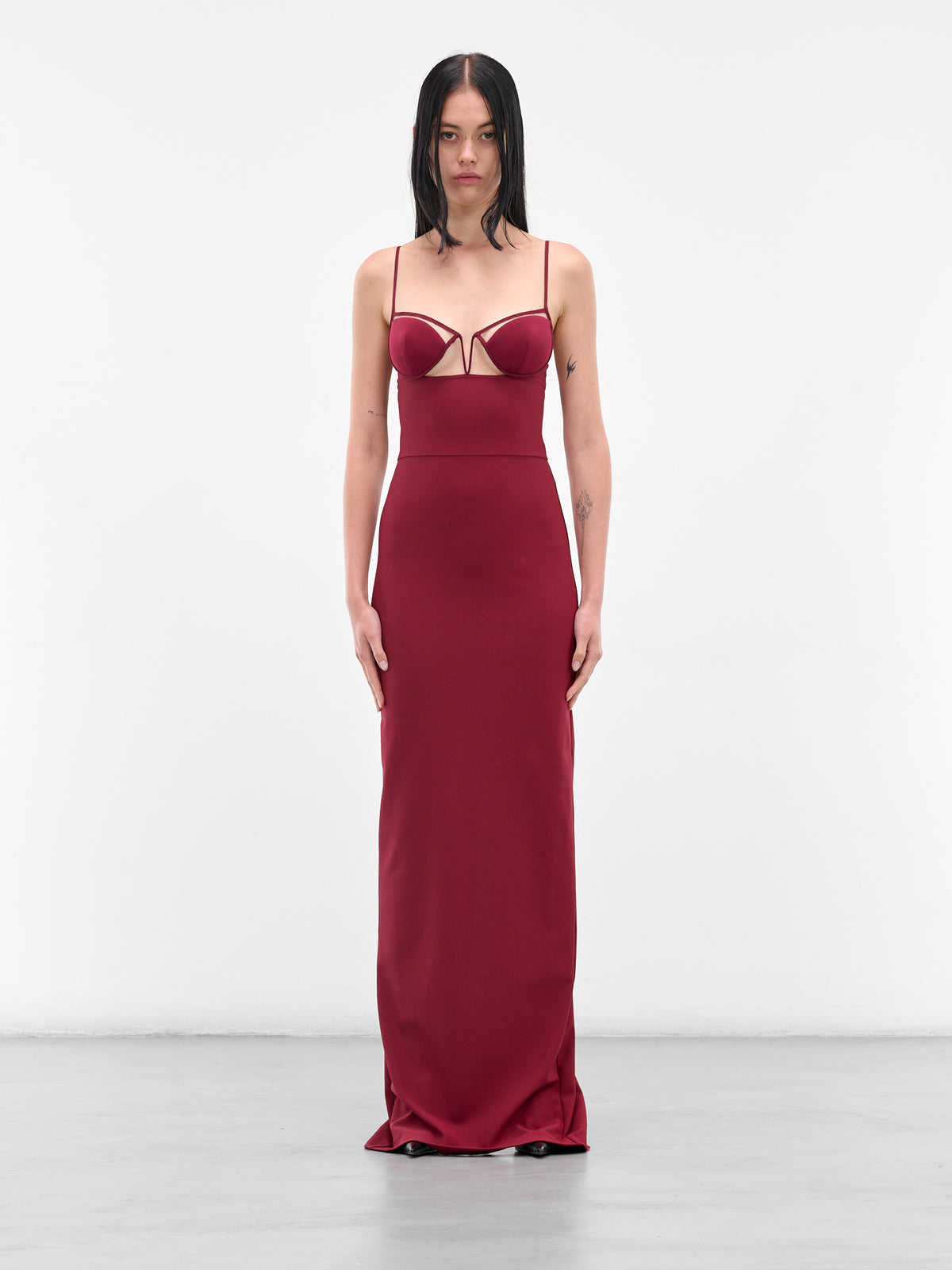 Red V-Wire Bra Maxi Dress (ND-DR281-1000-401-BURGUNDY)