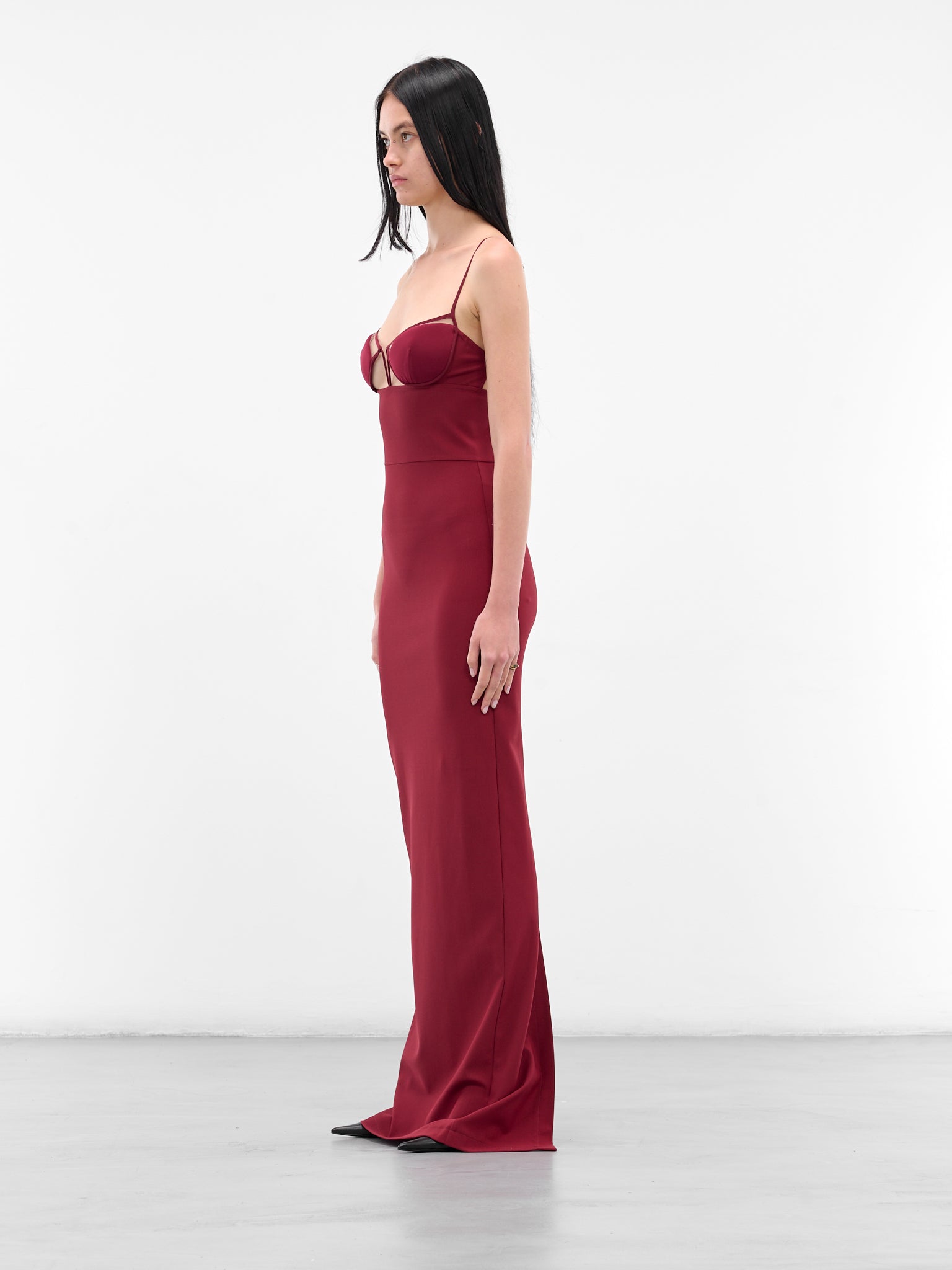 Red V-Wire Bra Maxi Dress (ND-DR281-1000-401-BURGUNDY)