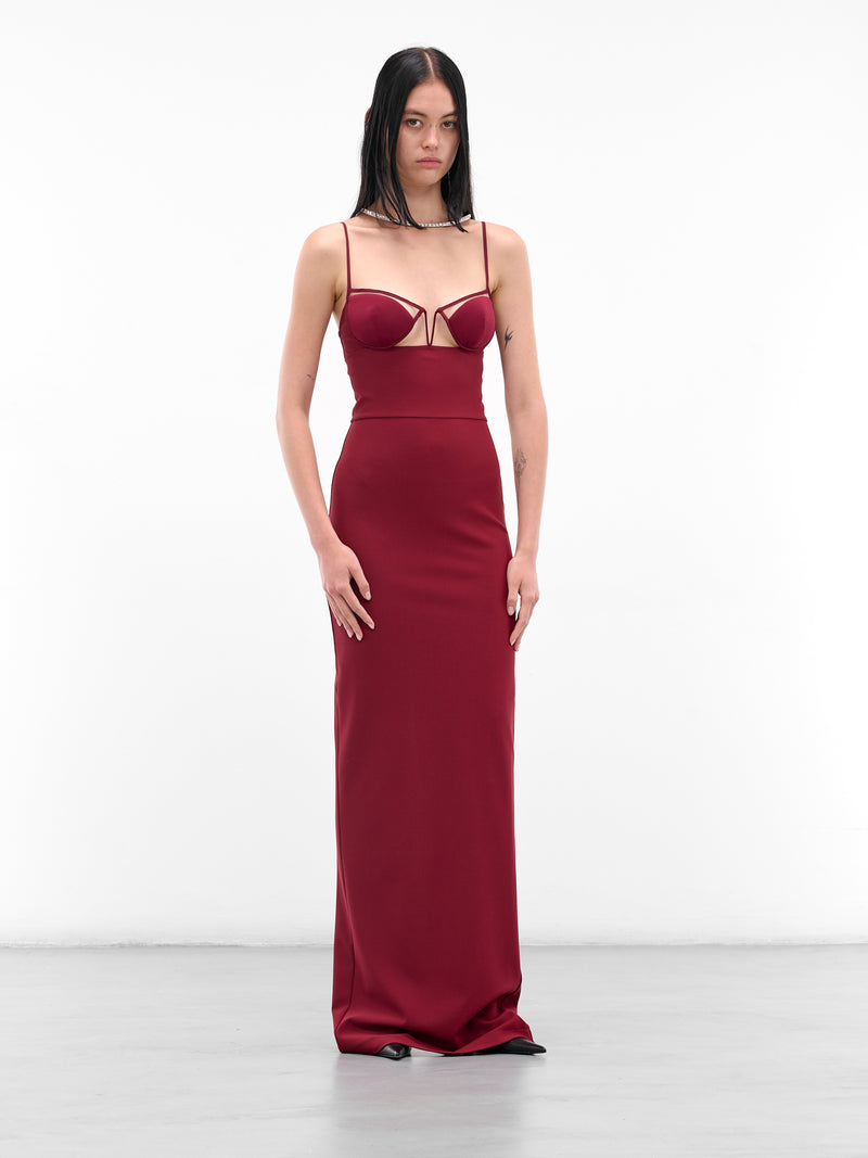 Red V-Wire Bra Maxi Dress (ND-DR281-1000-401-BURGUNDY)