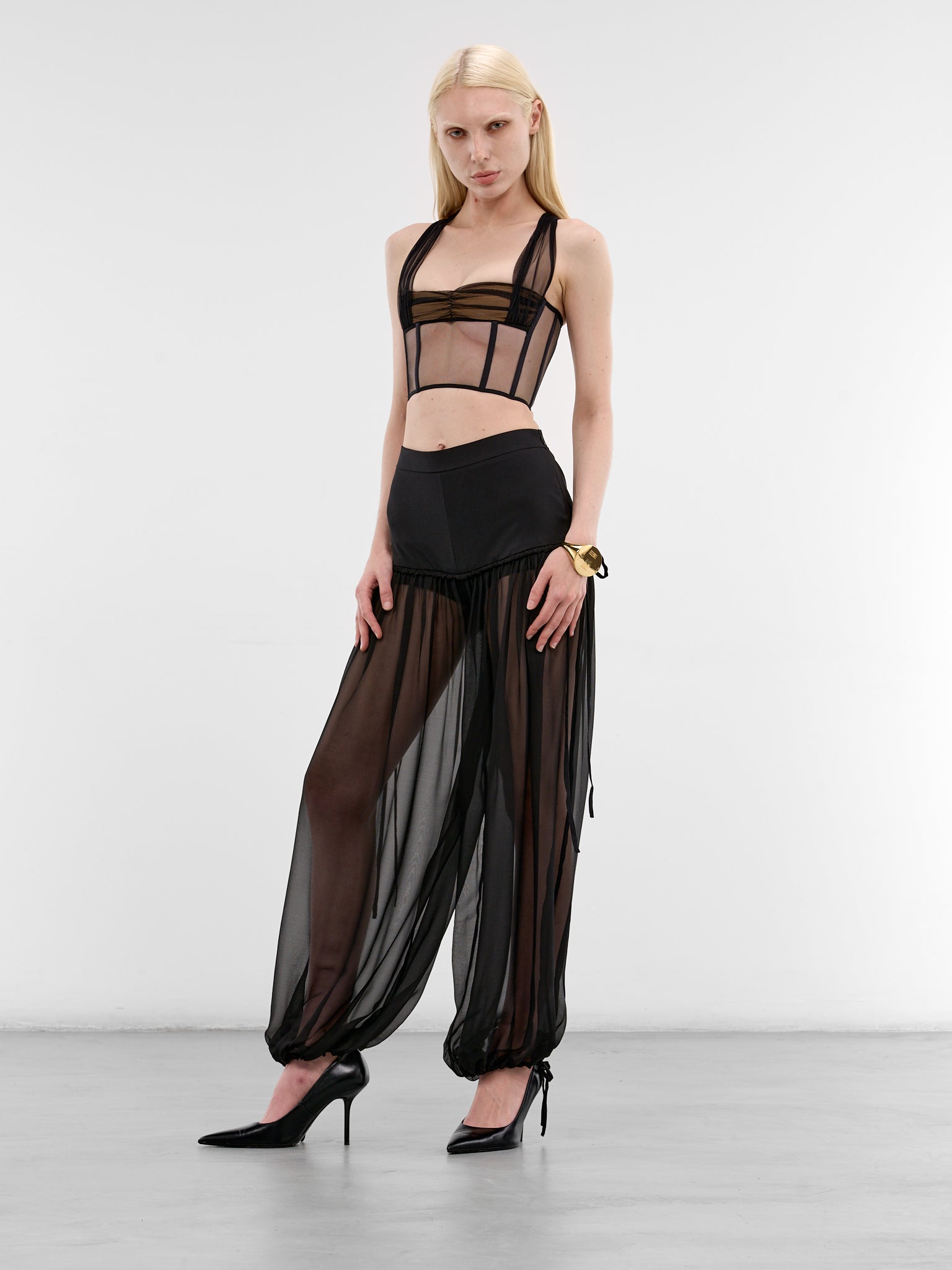 Black Silk & Wool Harem Trousers (ND-TRS084-3000-100-BLACK)