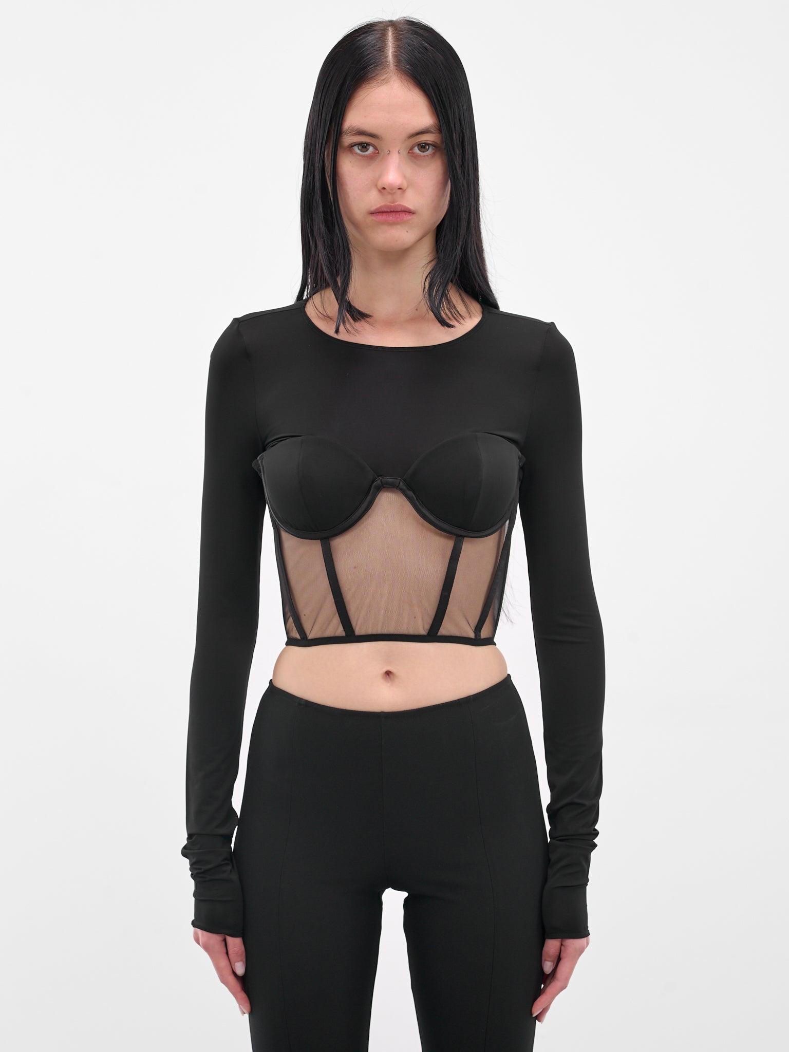 Black Bustier Long Sleeve Top (BD-TOP096-1001-100-BLACK)