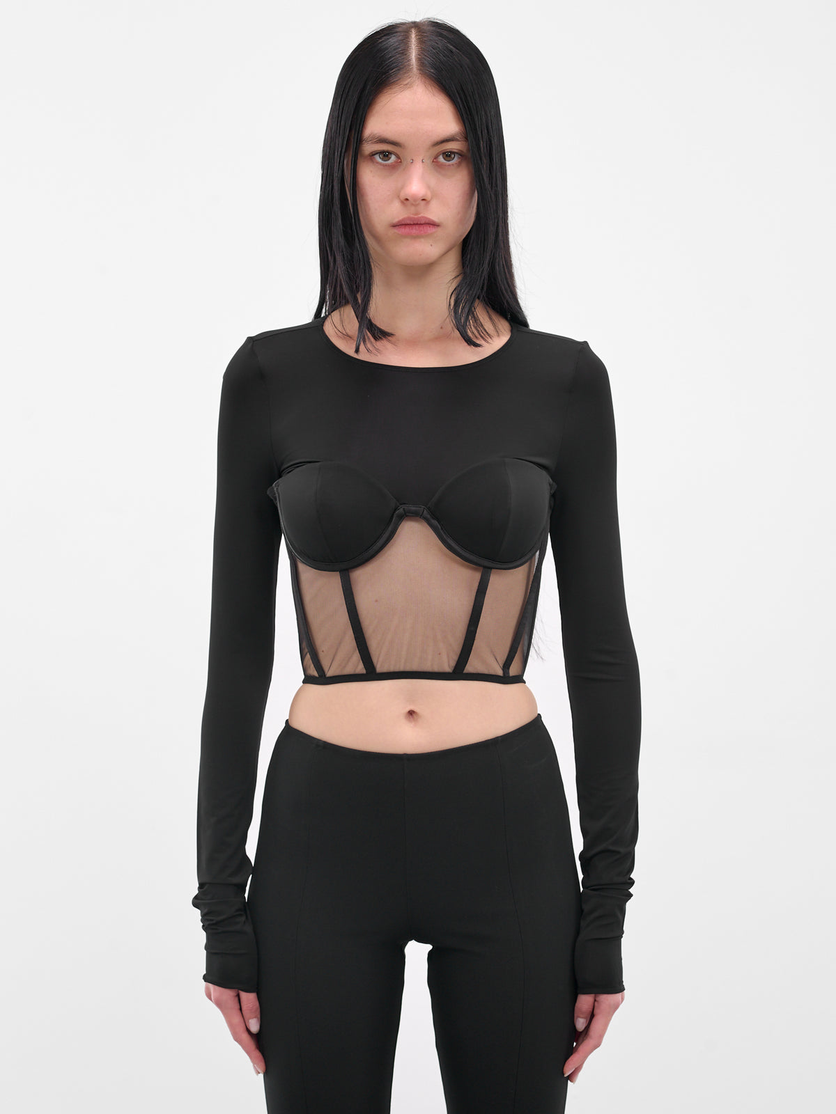 Black Bustier Long Sleeve Top (BD-TOP096-1001-100-BLACK)