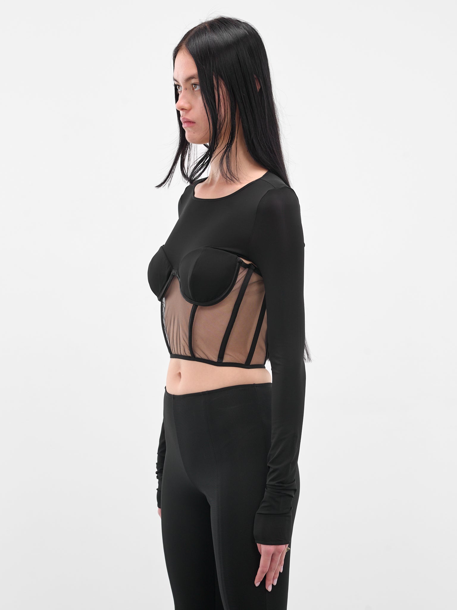 Black Bustier Long Sleeve Top (BD-TOP096-1001-100-BLACK)