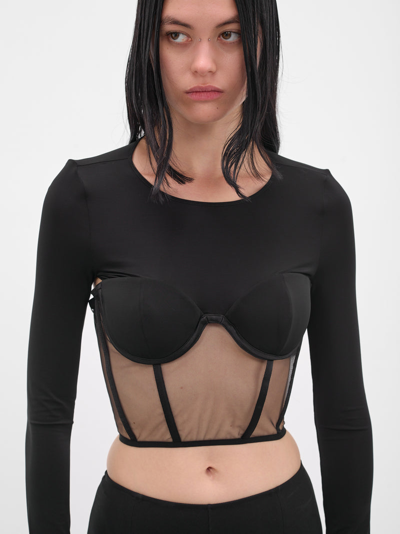 Black Bustier Long Sleeve Top (BD-TOP096-1001-100-BLACK)