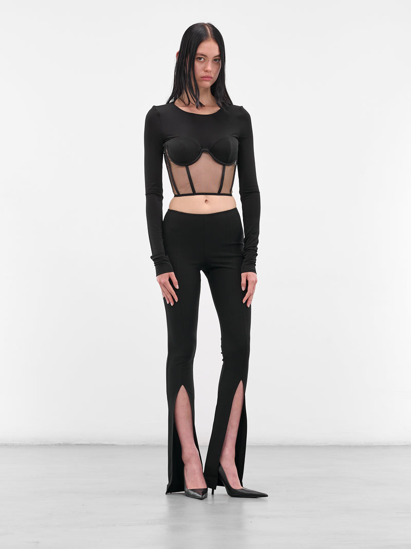 Black Front Split Flared Trousers (ND-TRS079-1000-100-BLACK)