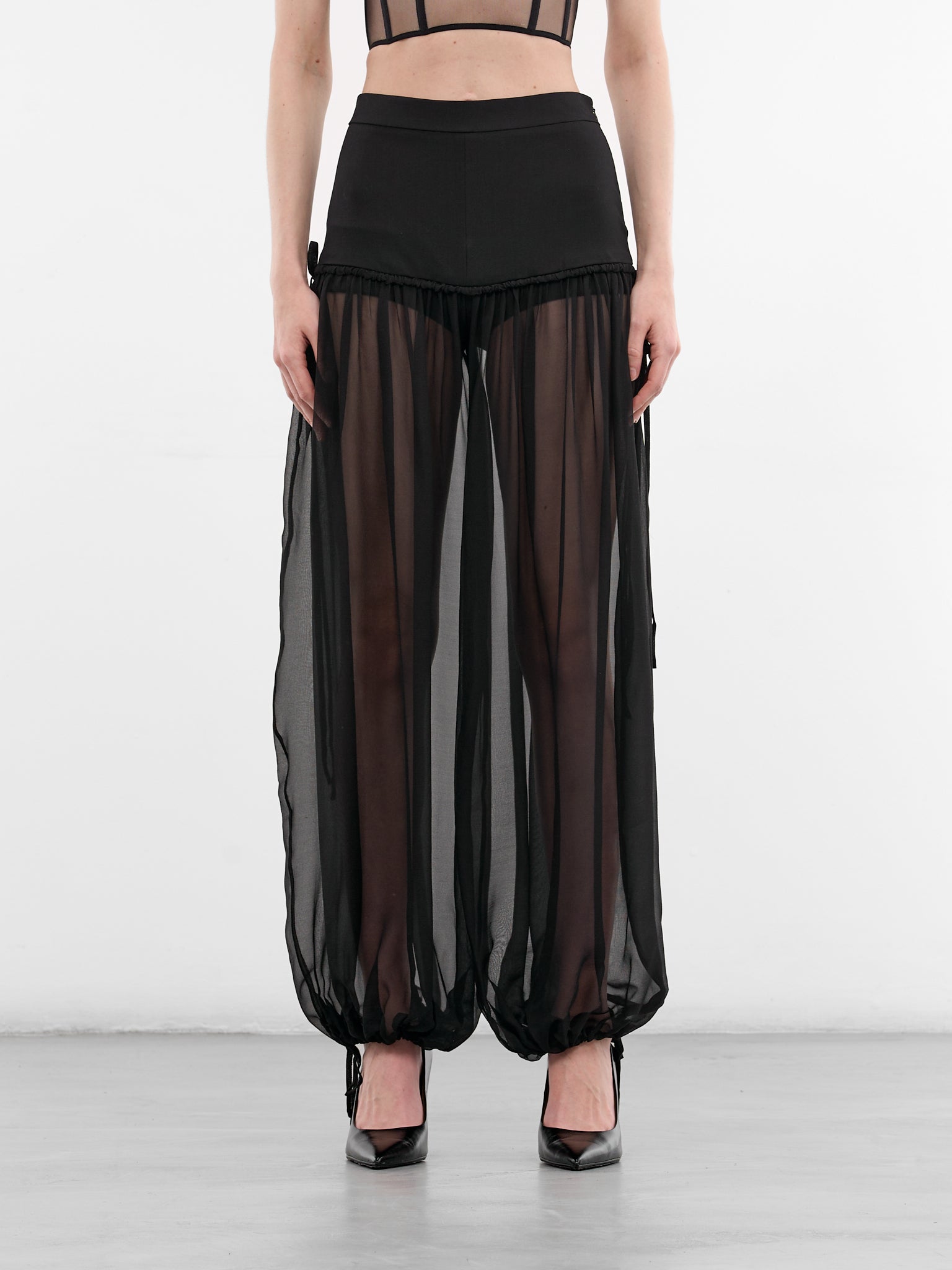 Black Silk & Wool Harem Trousers (ND-TRS084-3000-100-BLACK)