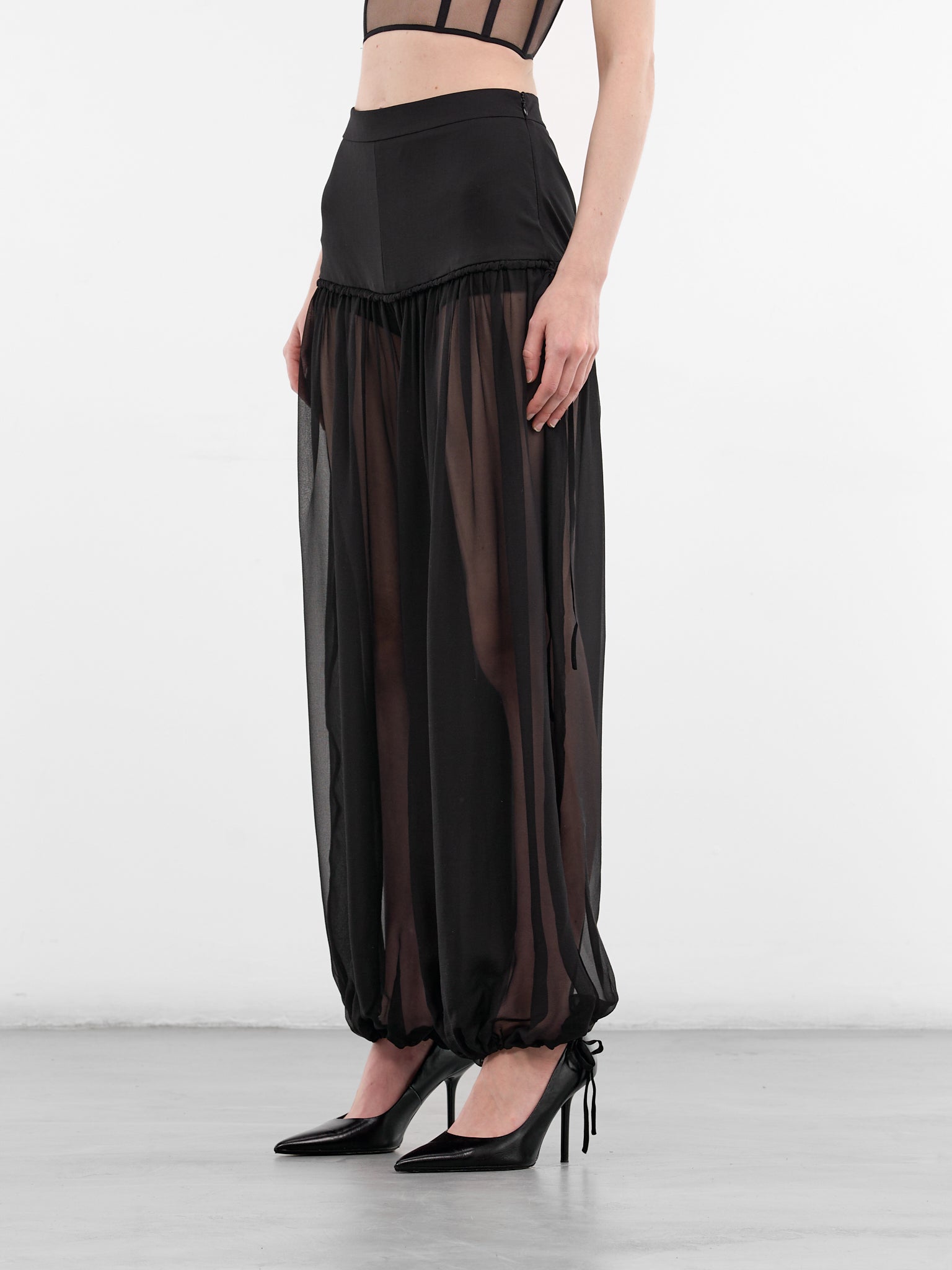 Black Silk & Wool Harem Trousers (ND-TRS084-3000-100-BLACK)