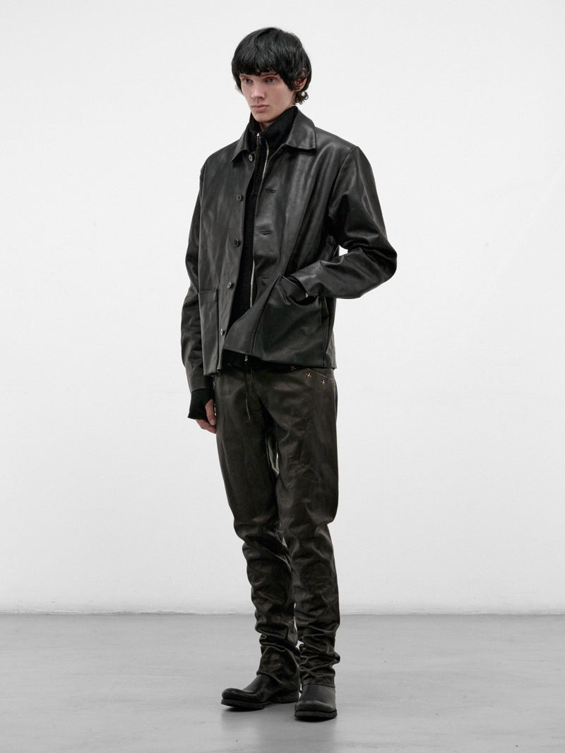 Black Leather Buttoned Jacket (J46-VA-1-0-BLACK)